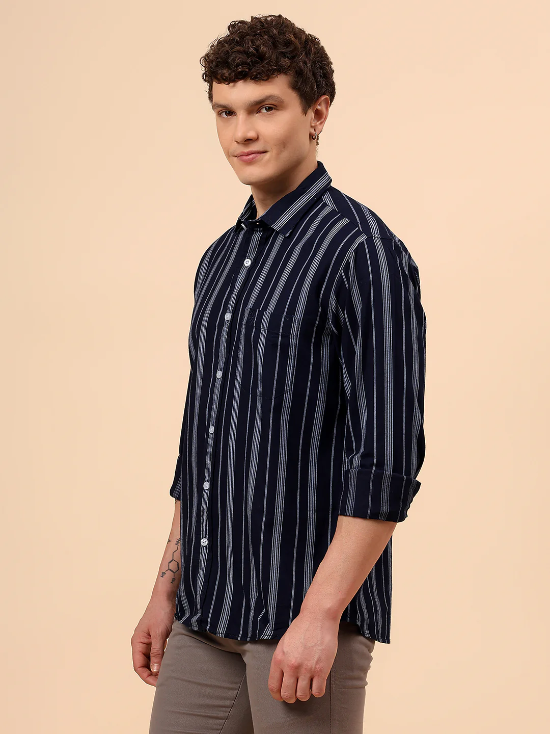 Casual Shirt for Men | Breathable & Soft with Color Fastness Regular Fit Spread Collar Neck Cotton Fabric Striped Pattern - Image 4