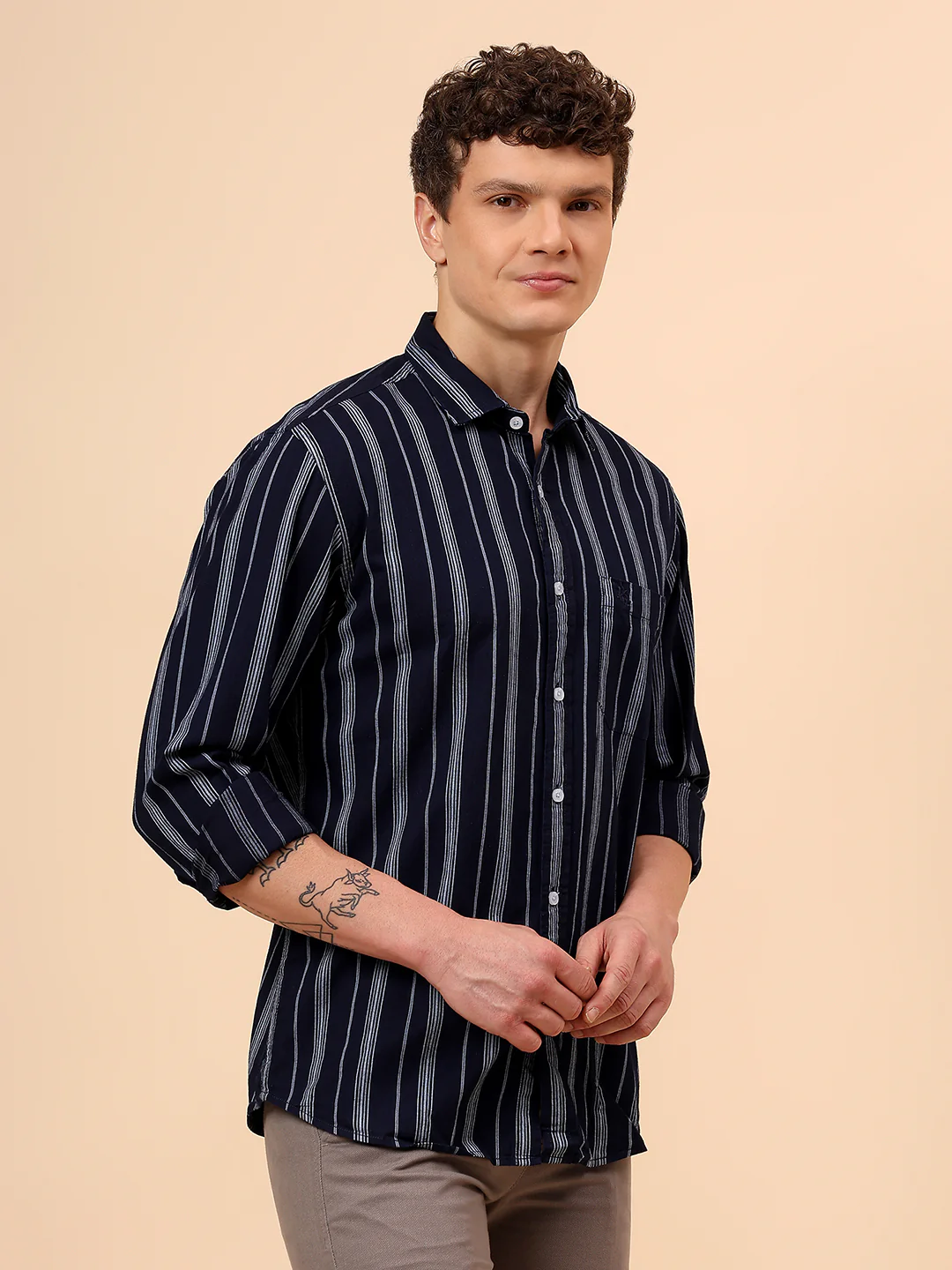 Casual Shirt for Men | Breathable & Soft with Color Fastness Regular Fit Spread Collar Neck Cotton Fabric Striped Pattern - Image 5