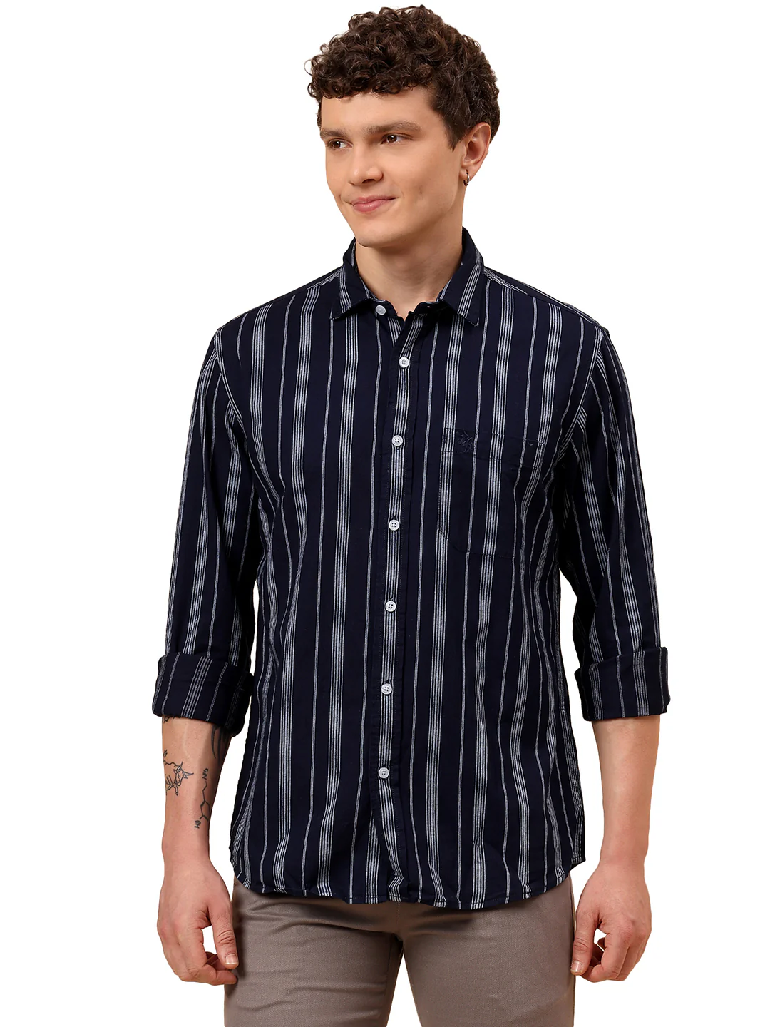 Casual Shirt for Men | Breathable & Soft with Color Fastness Regular Fit Spread Collar Neck Cotton Fabric Striped Pattern - Image 9