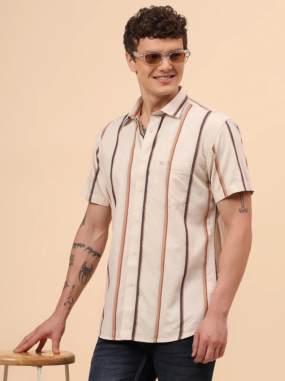 Casual Shirt for Men | Breathable & Soft with Color Fastness Regular Fit Spread Collar Neck Cotton Fabric Striped Pattern - Image 2
