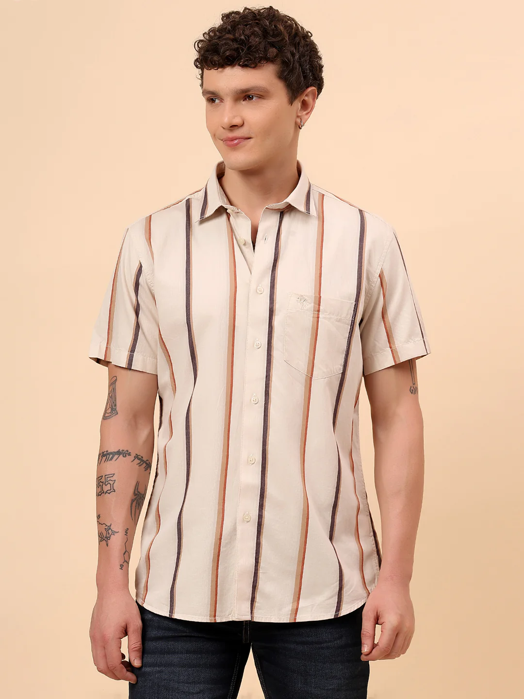 Casual Shirt for Men | Breathable & Soft with Color Fastness Regular Fit Spread Collar Neck Cotton Fabric Striped Pattern - Image 3