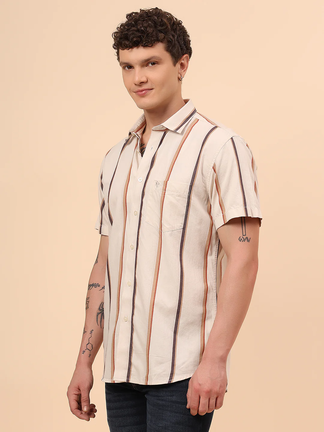 Casual Shirt for Men | Breathable & Soft with Color Fastness Regular Fit Spread Collar Neck Cotton Fabric Striped Pattern - Image 4