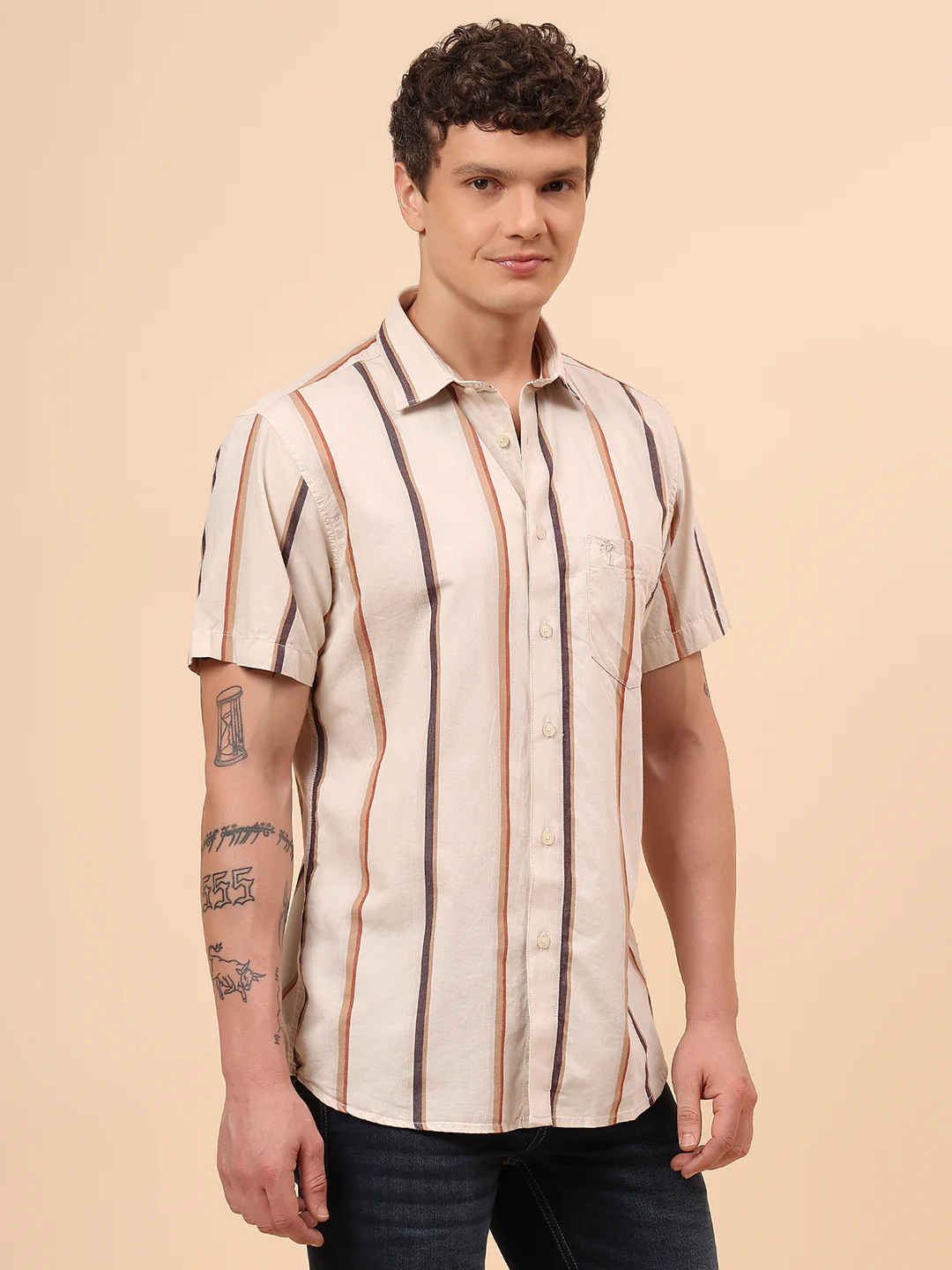 Casual Shirt for Men | Breathable & Soft with Color Fastness Regular Fit Spread Collar Neck Cotton Fabric Striped Pattern - Image 5
