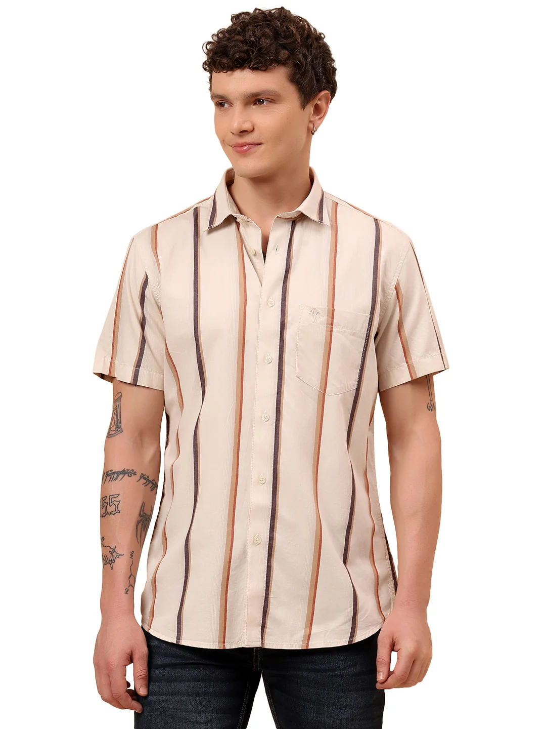 Casual Shirt for Men | Breathable & Soft with Color Fastness Regular Fit Spread Collar Neck Cotton Fabric Striped Pattern - Image 9