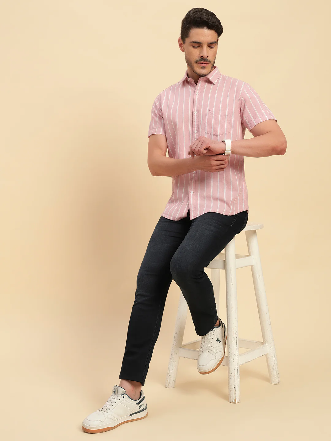 Casual Shirt for Men | Breathable & Soft with Color Fastness Regular Fit Spread Collar Neck Cotton Fabric Striped Pattern - Image 9