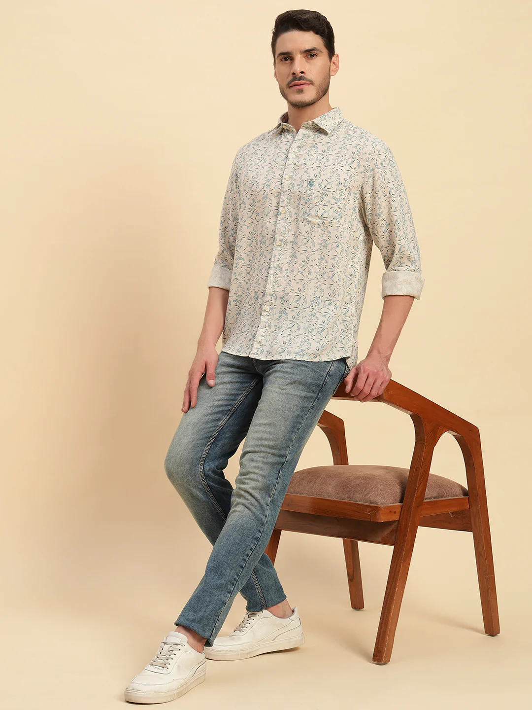 Casual Shirt for Men | Breathable & Soft with Color Fastness Regular Fit Spread Collar Neck Cotton Linen Fabric Printed Pattern - Image 2