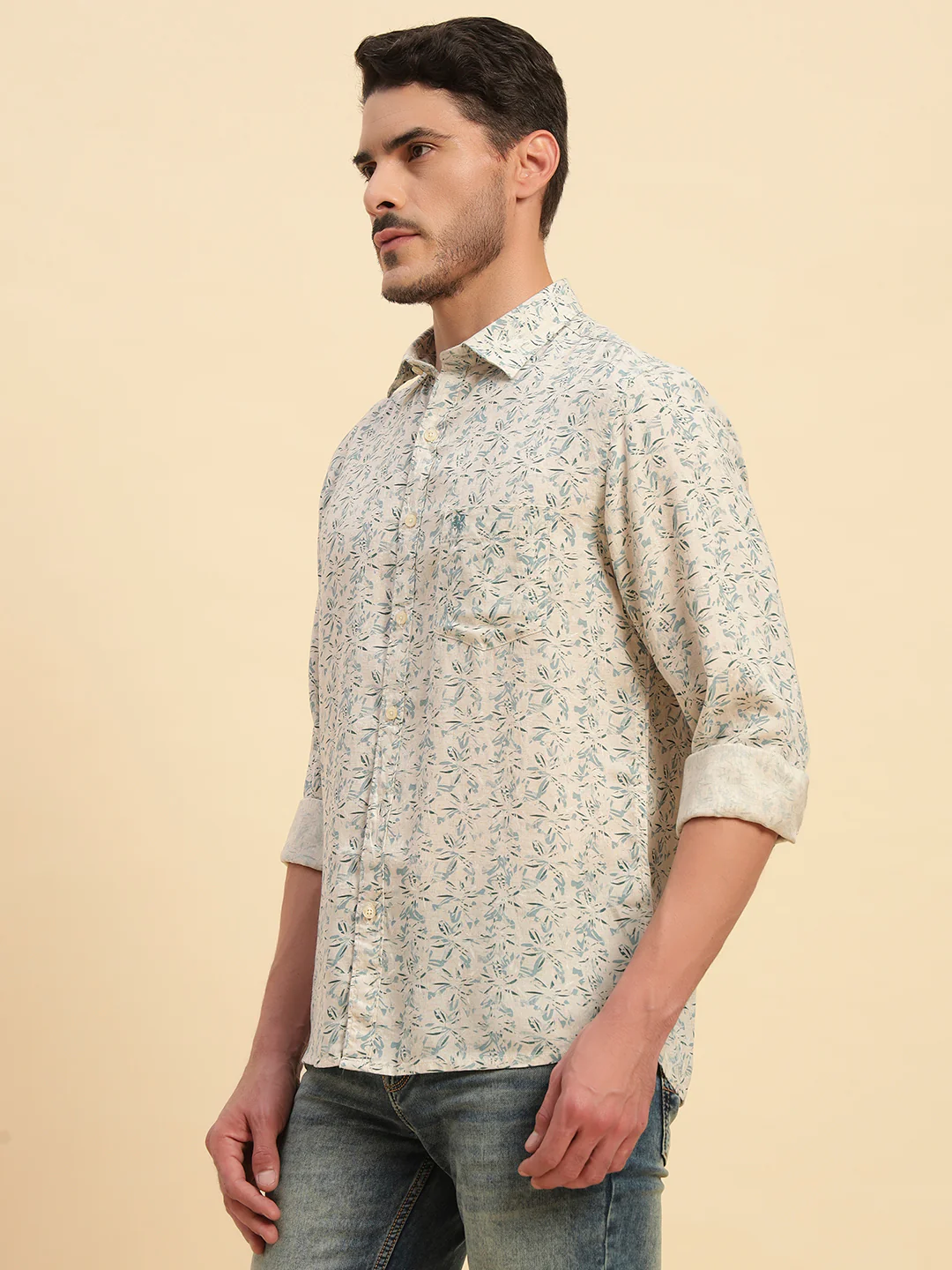 Casual Shirt for Men | Breathable & Soft with Color Fastness Regular Fit Spread Collar Neck Cotton Linen Fabric Printed Pattern - Image 4