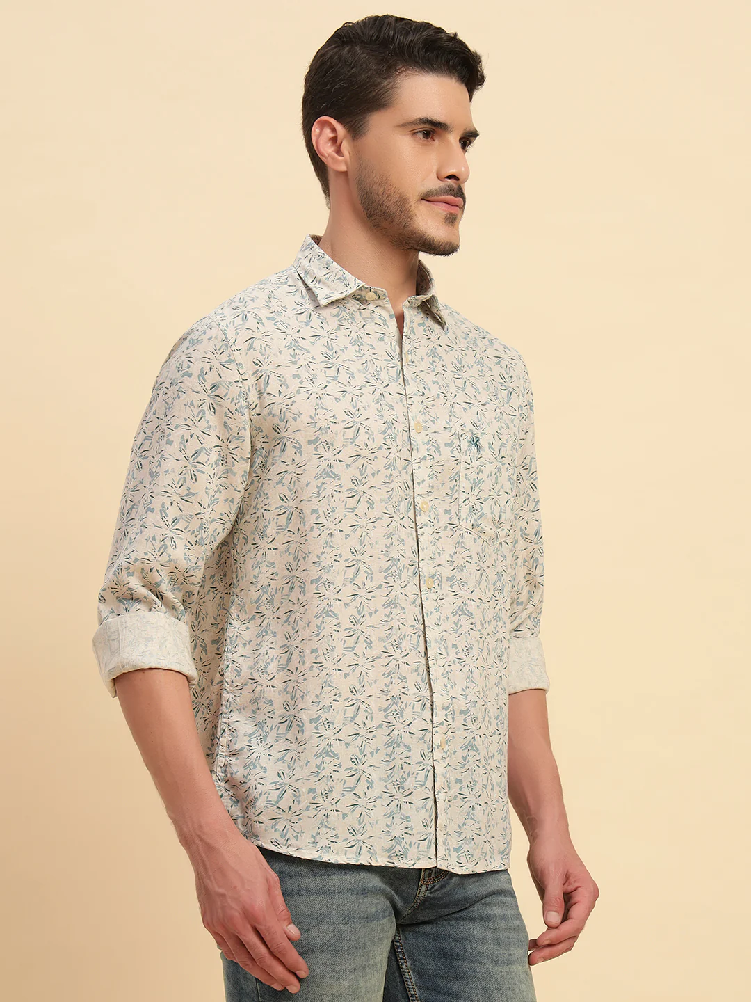 Casual Shirt for Men | Breathable & Soft with Color Fastness Regular Fit Spread Collar Neck Cotton Linen Fabric Printed Pattern - Image 5
