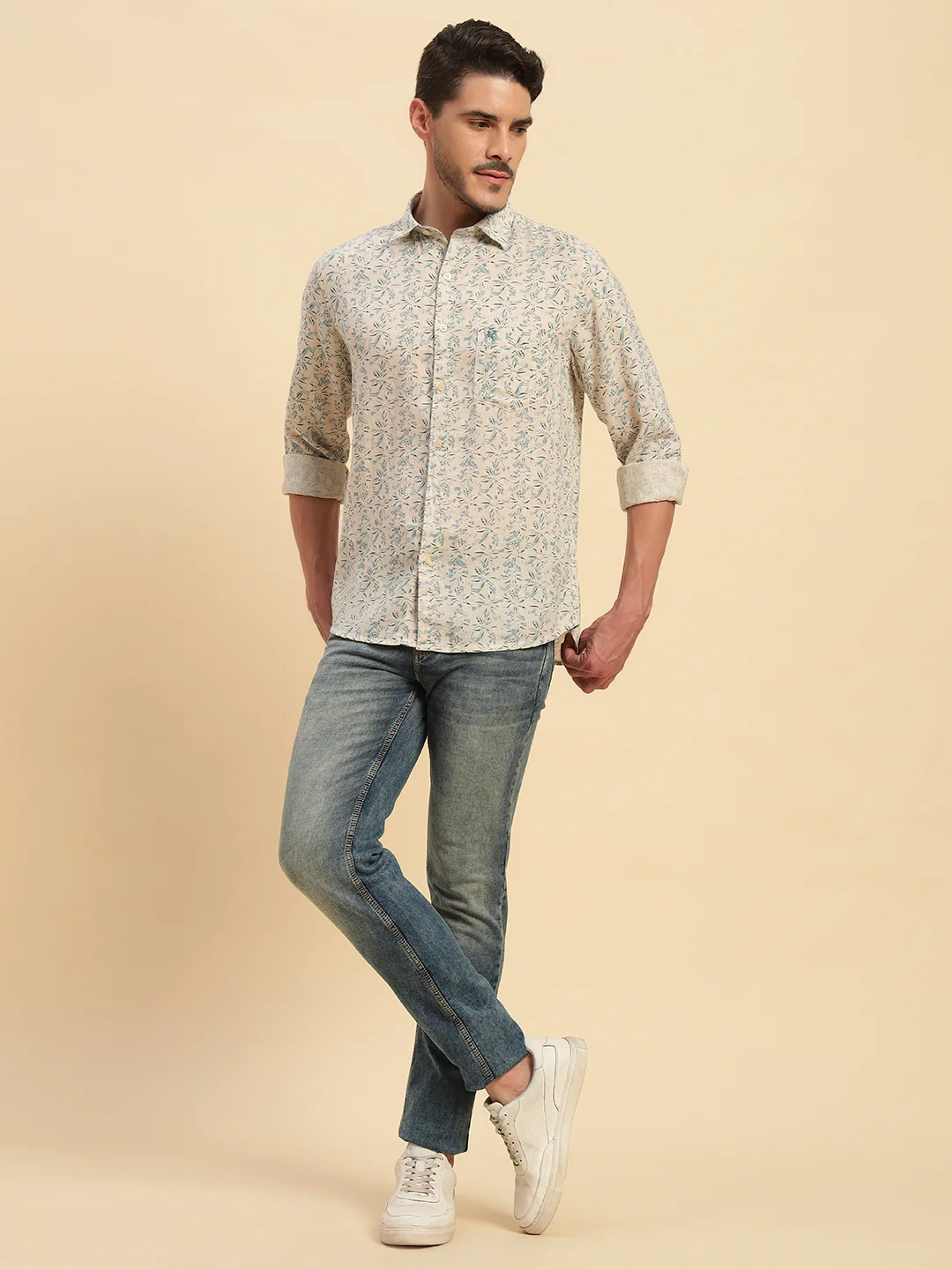 Casual Shirt for Men | Breathable & Soft with Color Fastness Regular Fit Spread Collar Neck Cotton Linen Fabric Printed Pattern - Image 7