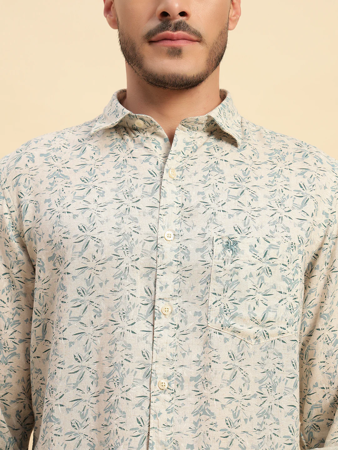 Casual Shirt for Men | Breathable & Soft with Color Fastness Regular Fit Spread Collar Neck Cotton Linen Fabric Printed Pattern - Image 8
