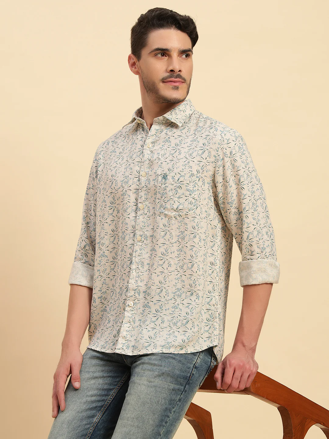 Casual Shirt for Men | Breathable & Soft with Color Fastness Regular Fit Spread Collar Neck Cotton Linen Fabric Printed Pattern - Image 9