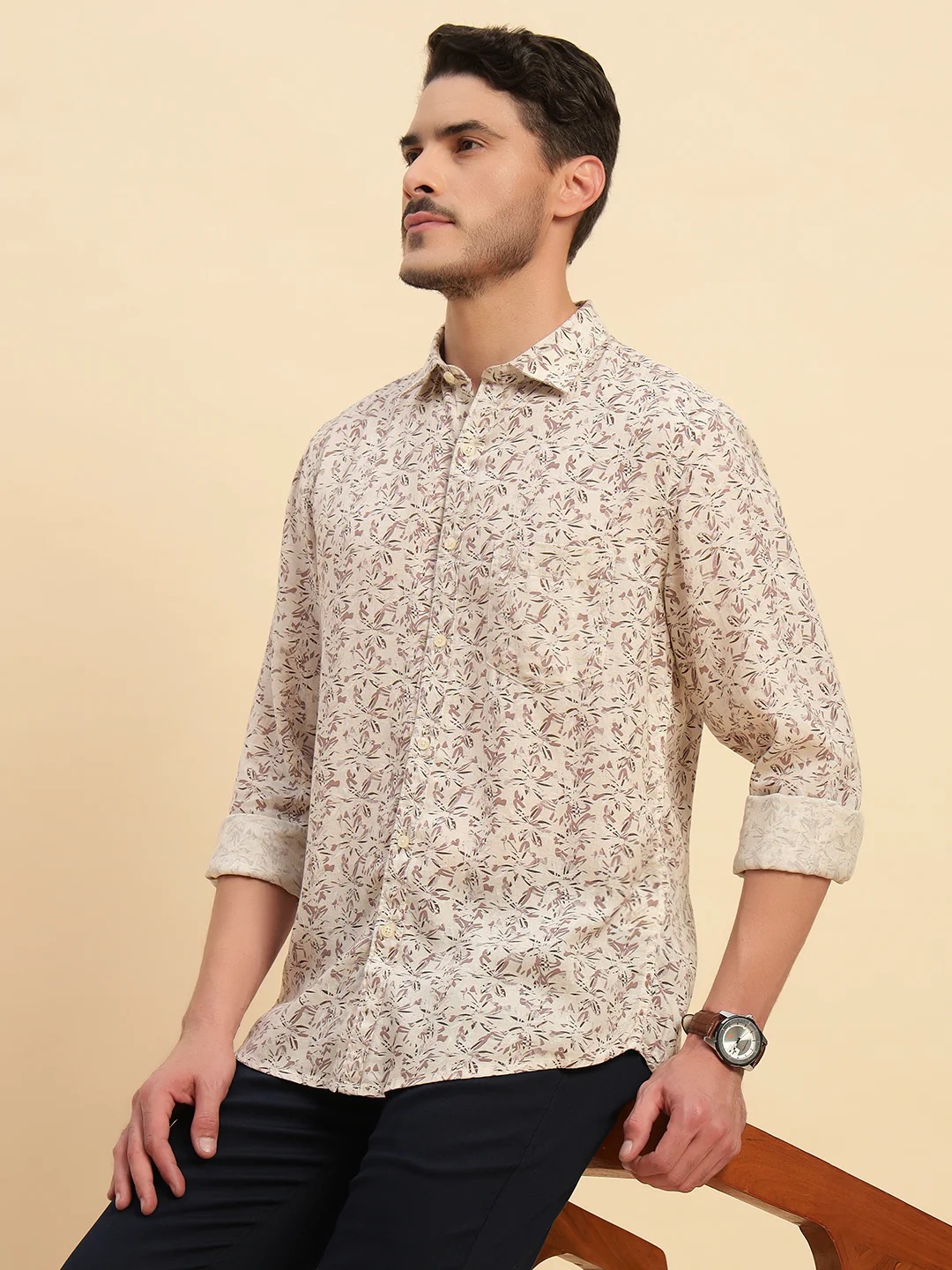 Casual Shirt for Men | Breathable & Soft with Color Fastness Regular Fit Spread Collar Neck Cotton Linen Fabric Printed Pattern - Image 10