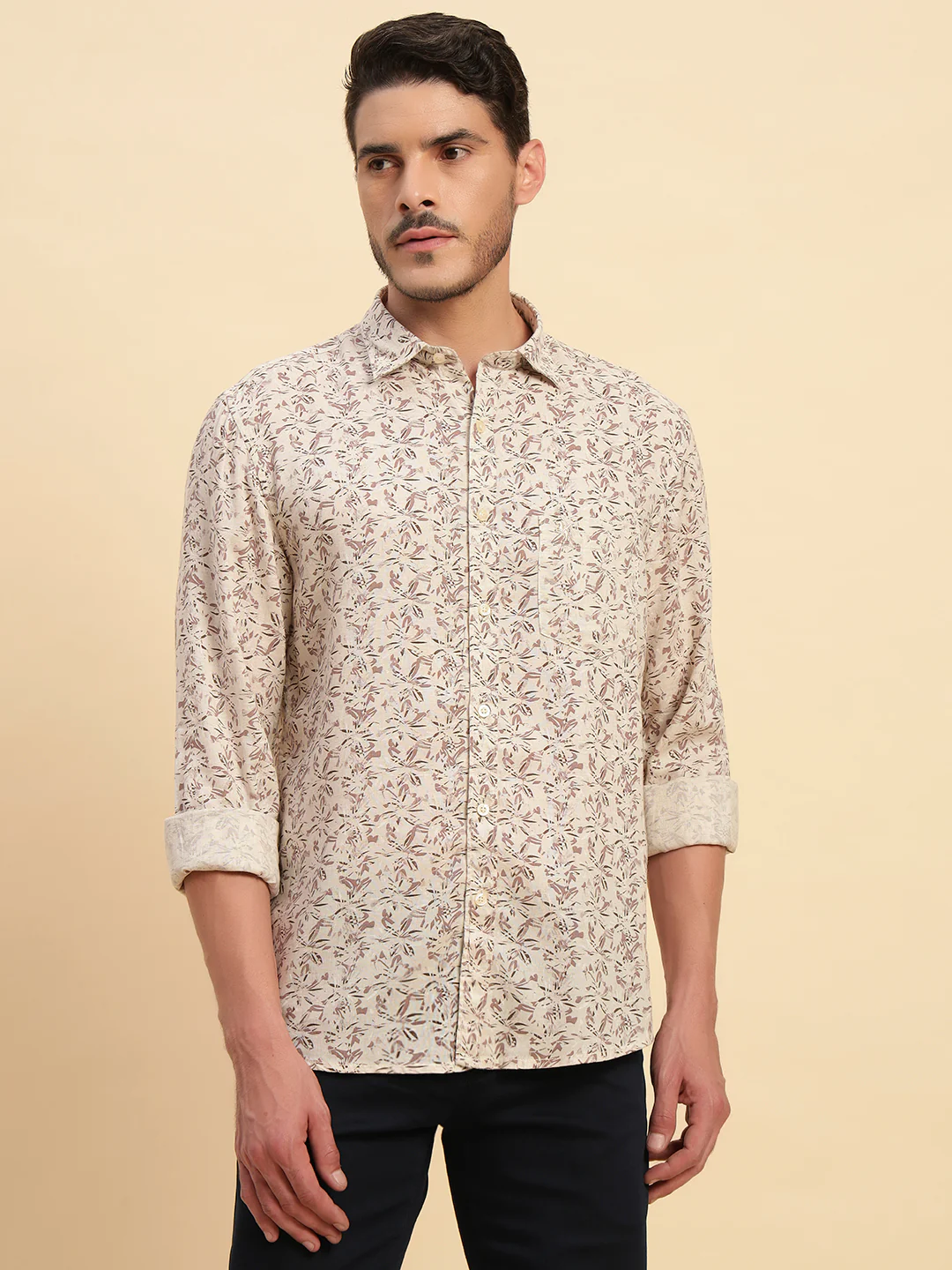 Casual Shirt for Men | Breathable & Soft with Color Fastness Regular Fit Spread Collar Neck Cotton Linen Fabric Printed Pattern - Image 4