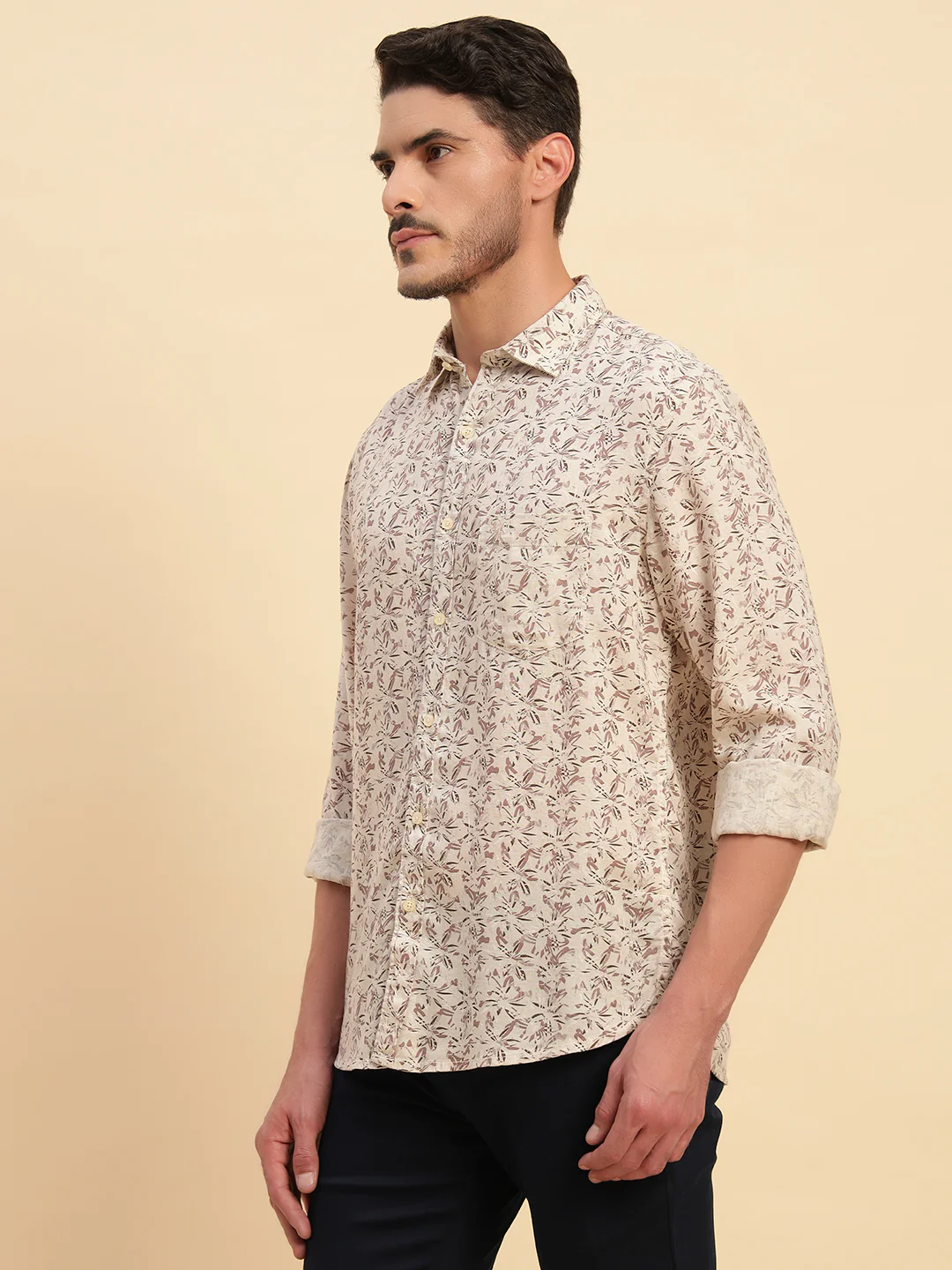 Casual Shirt for Men | Breathable & Soft with Color Fastness Regular Fit Spread Collar Neck Cotton Linen Fabric Printed Pattern - Image 5