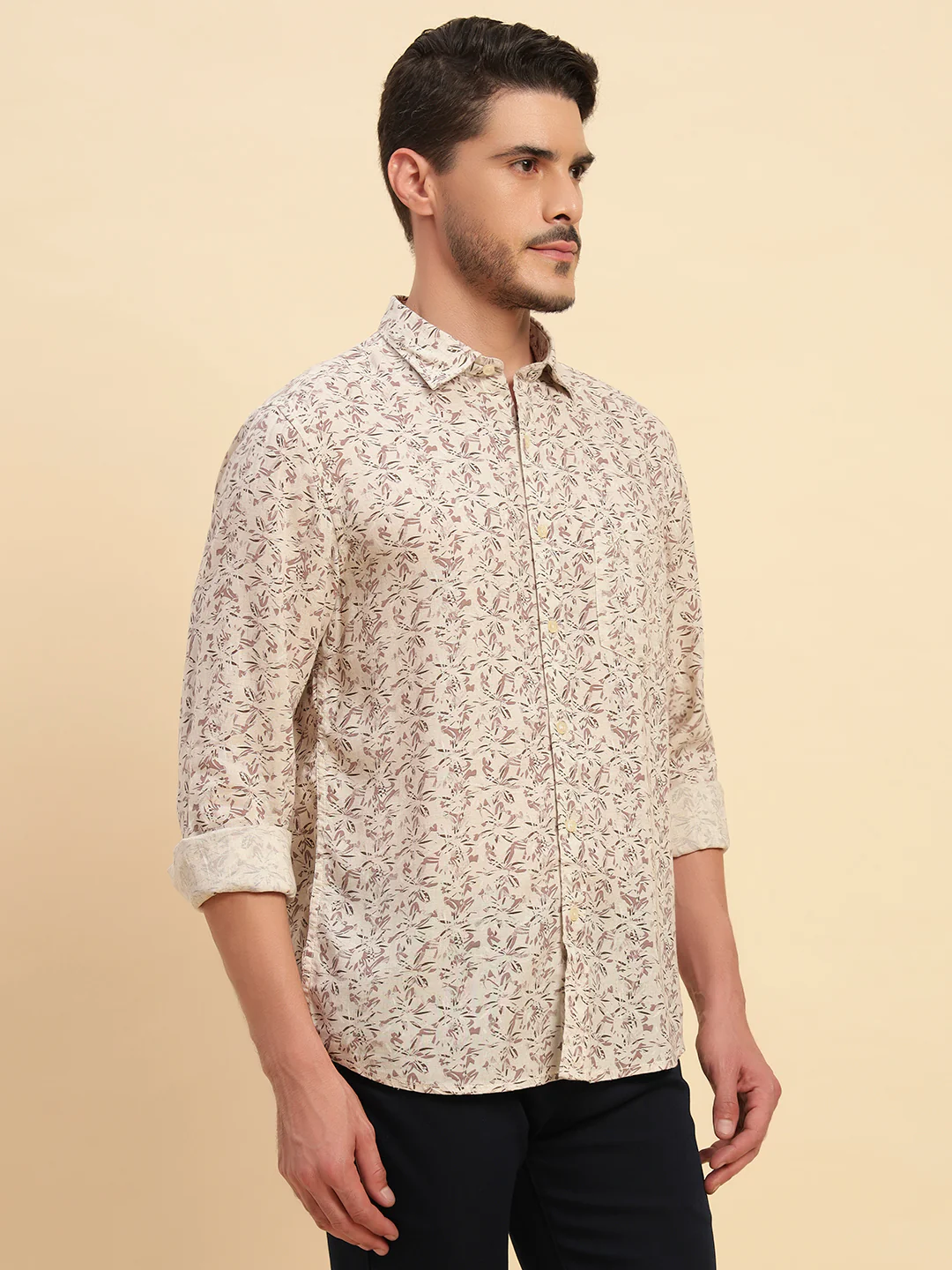 Casual Shirt for Men | Breathable & Soft with Color Fastness Regular Fit Spread Collar Neck Cotton Linen Fabric Printed Pattern - Image 6