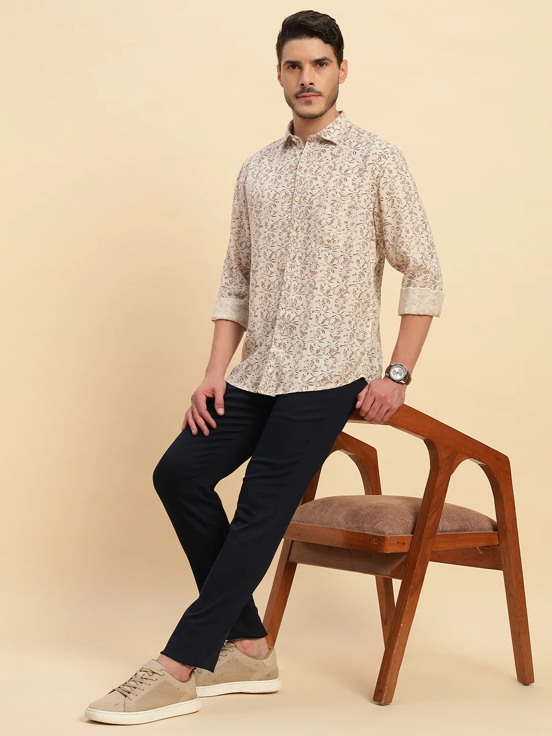 Casual Shirt for Men | Breathable & Soft with Color Fastness Regular Fit Spread Collar Neck Cotton Linen Fabric Printed Pattern - Image 9