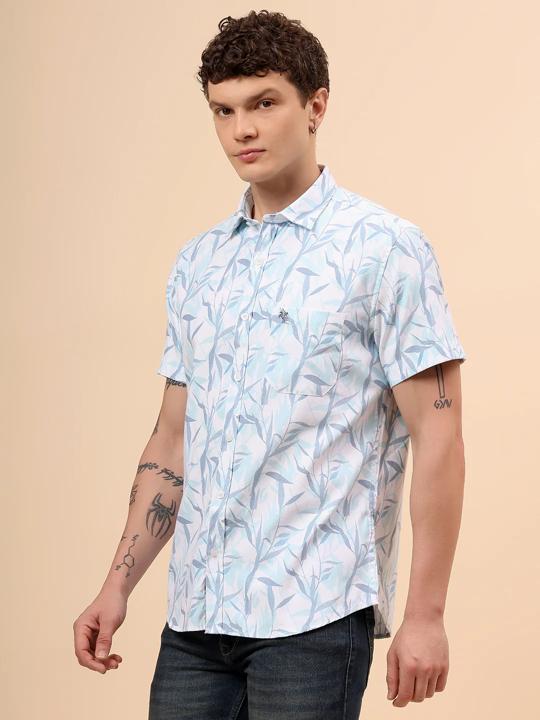 Casual Shirt for Men | Breathable & Soft with Color Fastness Regular Fit Spread Collar Neck Poly Cotton Fabric Printed Pattern - Image 4