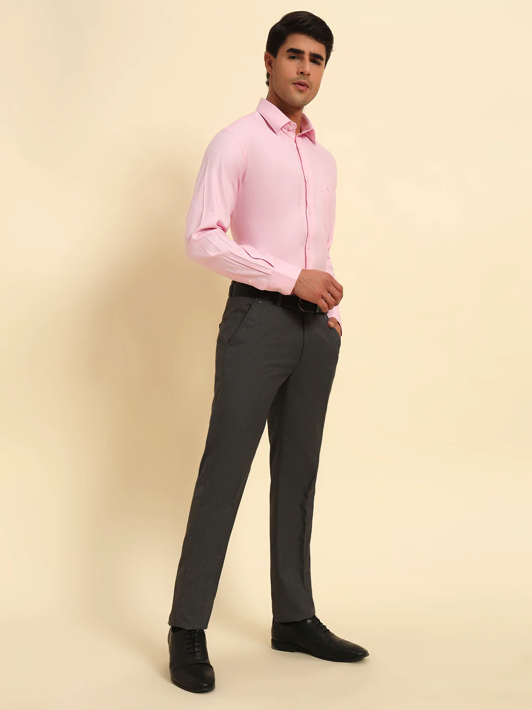 Formal Shirt for Men l Breathable & Soft with Color Fastness Regular Fit Spread Collar Neck Poly Cotton Fabric Self Design Pattern - Image 2