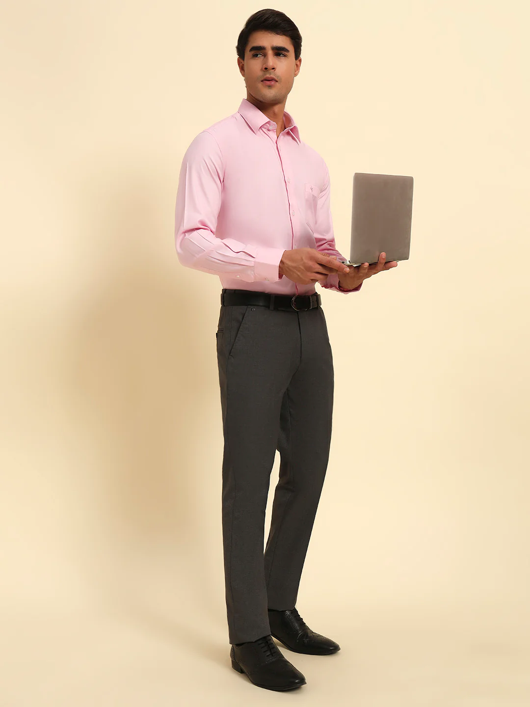 Formal Shirt for Men l Breathable & Soft with Color Fastness Regular Fit Spread Collar Neck Poly Cotton Fabric Self Design Pattern - Image 3