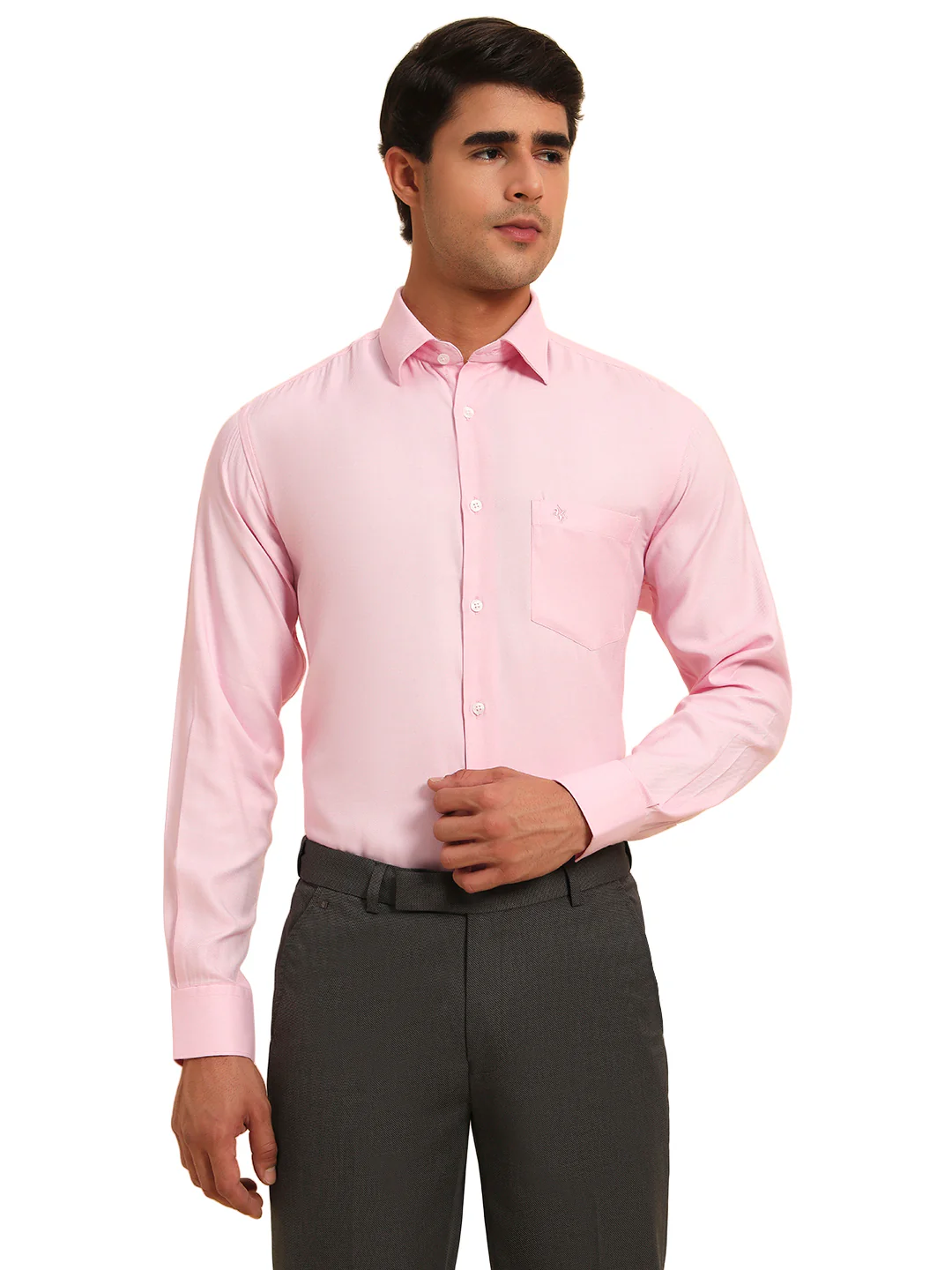 Formal Shirt for Men l Breathable & Soft with Color Fastness Regular Fit Spread Collar Neck Poly Cotton Fabric Self Design Pattern - Image 4