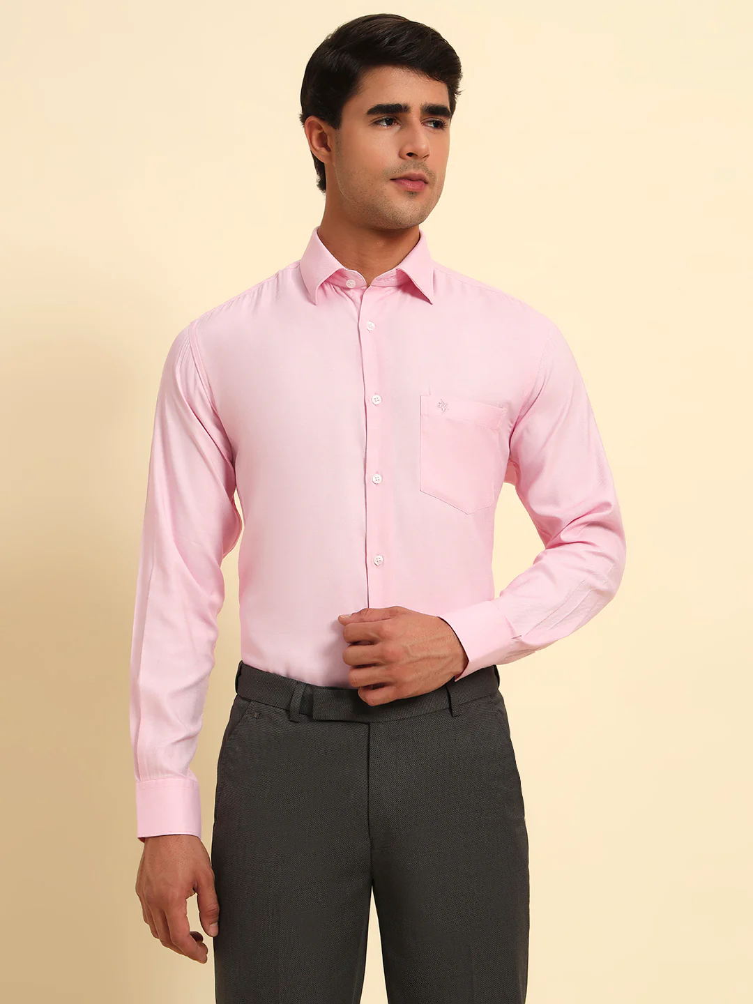 Formal Shirt for Men l Breathable & Soft with Color Fastness Regular Fit Spread Collar Neck Poly Cotton Fabric Self Design Pattern - Image 5