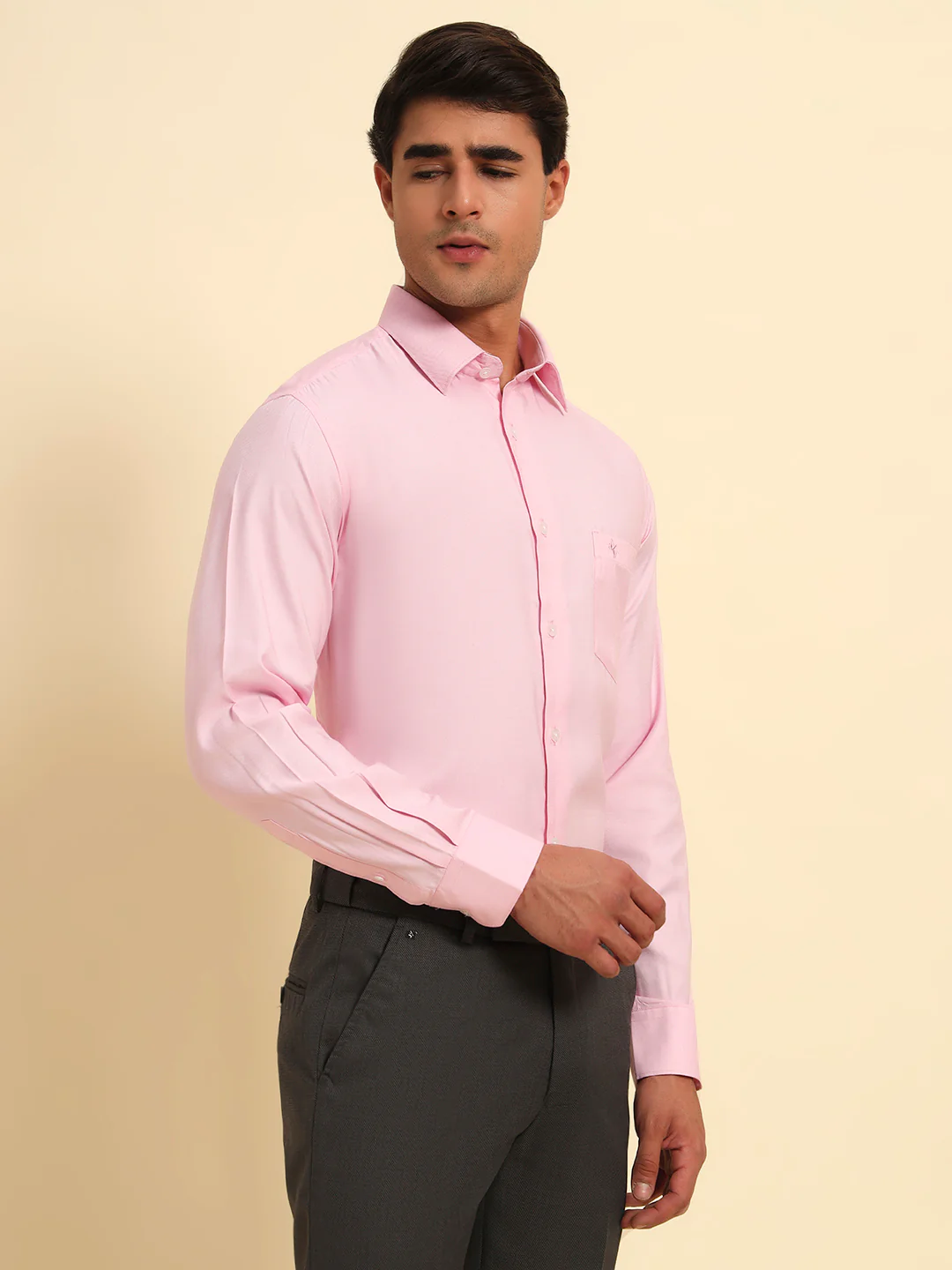 Formal Shirt for Men l Breathable & Soft with Color Fastness Regular Fit Spread Collar Neck Poly Cotton Fabric Self Design Pattern - Image 7