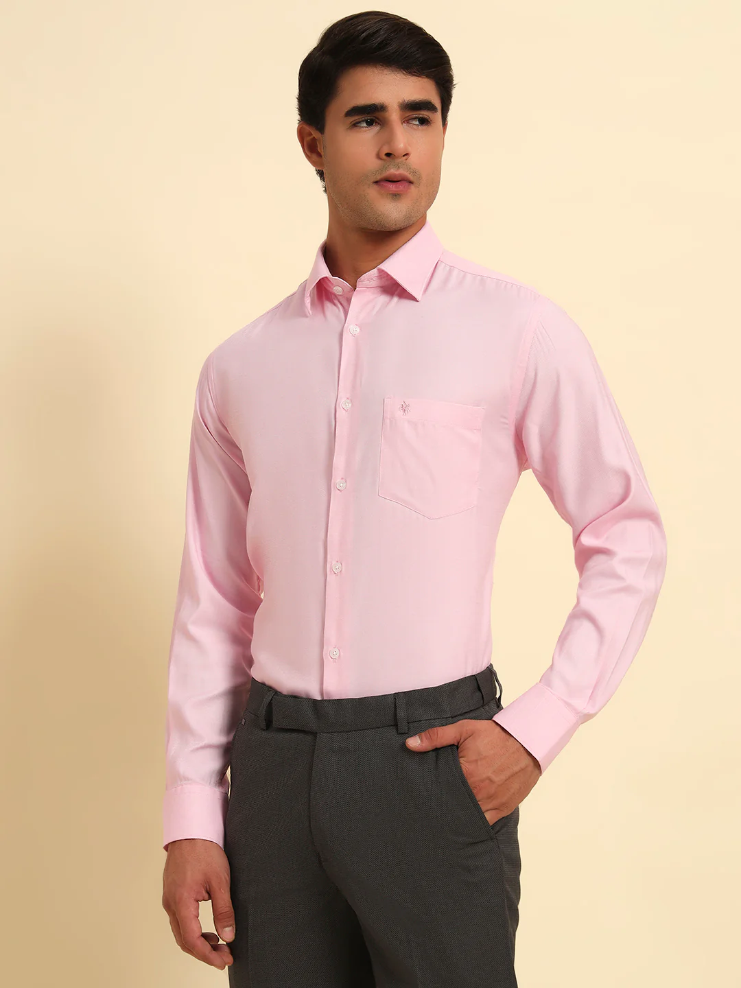 Formal Shirt for Men l Breathable & Soft with Color Fastness Regular Fit Spread Collar Neck Poly Cotton Fabric Self Design Pattern - Image 9