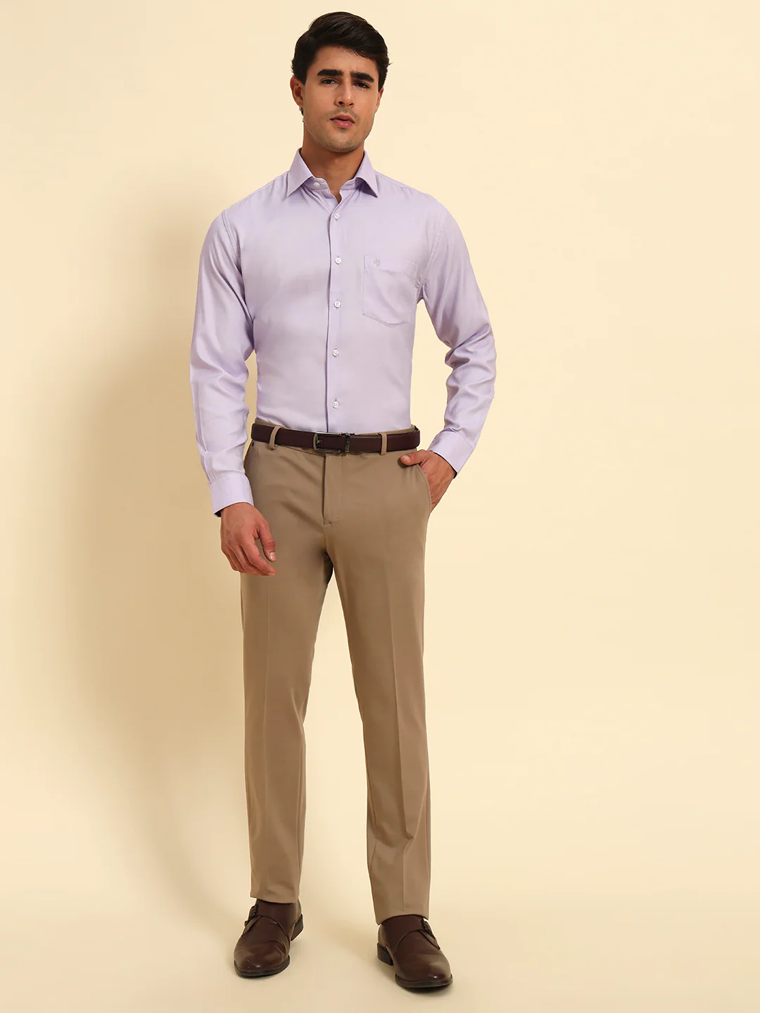Formal Shirt for Men l Breathable & Soft with Color Fastness Regular Fit Spread Collar Neck Poly Cotton Fabric Self Design Pattern - Image 2