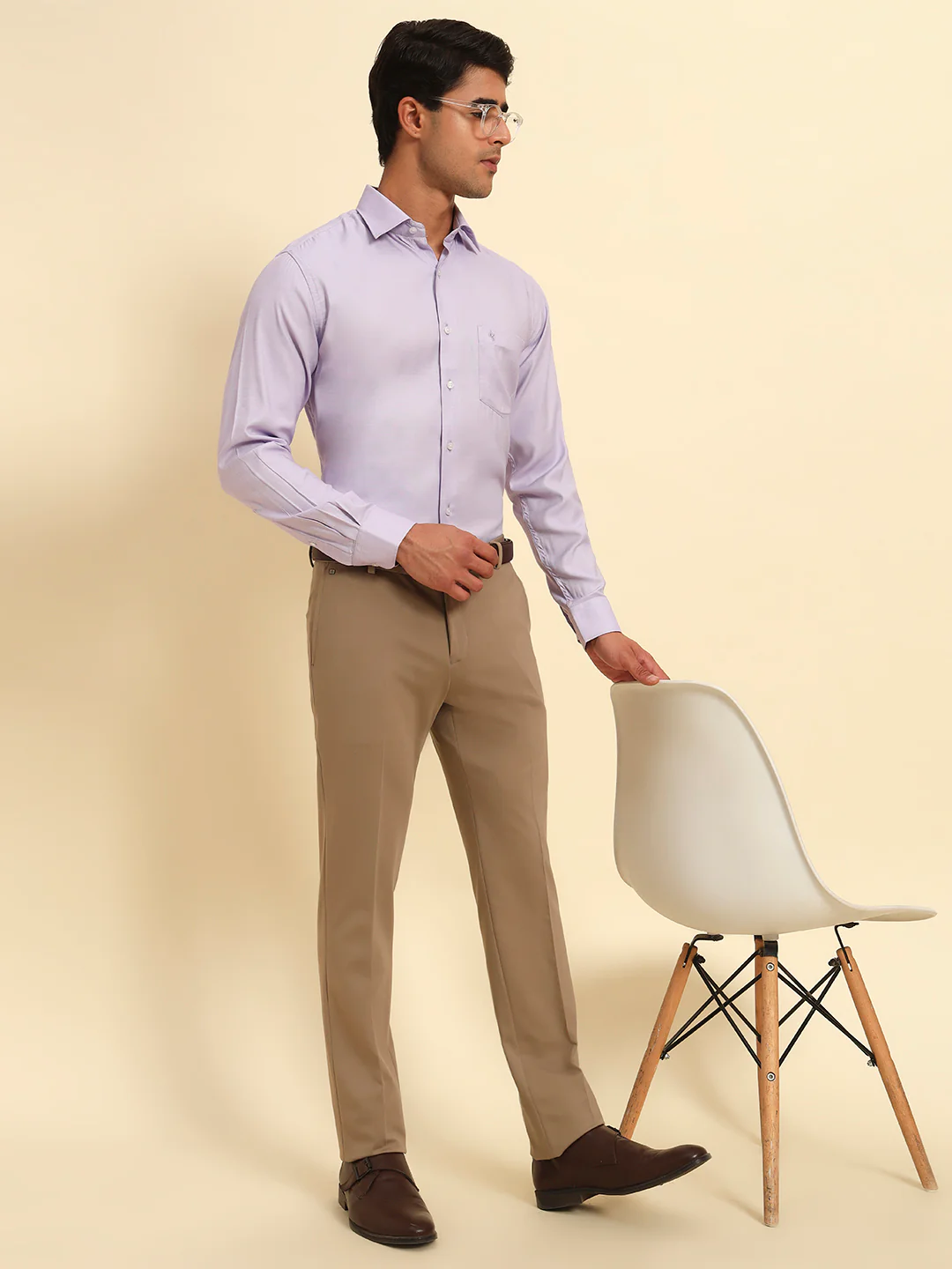 Formal Shirt for Men l Breathable & Soft with Color Fastness Regular Fit Spread Collar Neck Poly Cotton Fabric Self Design Pattern - Image 3