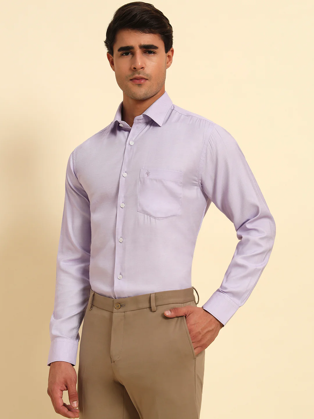 Formal Shirt for Men l Breathable & Soft with Color Fastness Regular Fit Spread Collar Neck Poly Cotton Fabric Self Design Pattern - Image 7