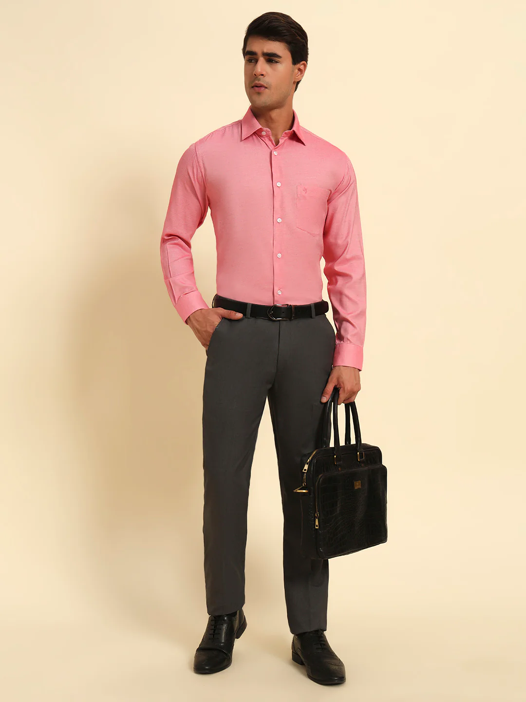 Formal Shirt for Men l Breathable & Soft with Color Fastness Regular Fit Spread Collar Neck Poly Cotton Fabric Self Design Pattern - Image 2
