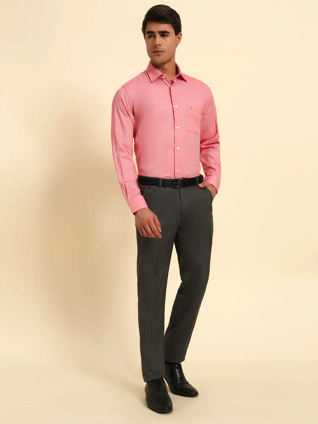 Formal Shirt for Men l Breathable & Soft with Color Fastness Regular Fit Spread Collar Neck Poly Cotton Fabric Self Design Pattern - Image 3