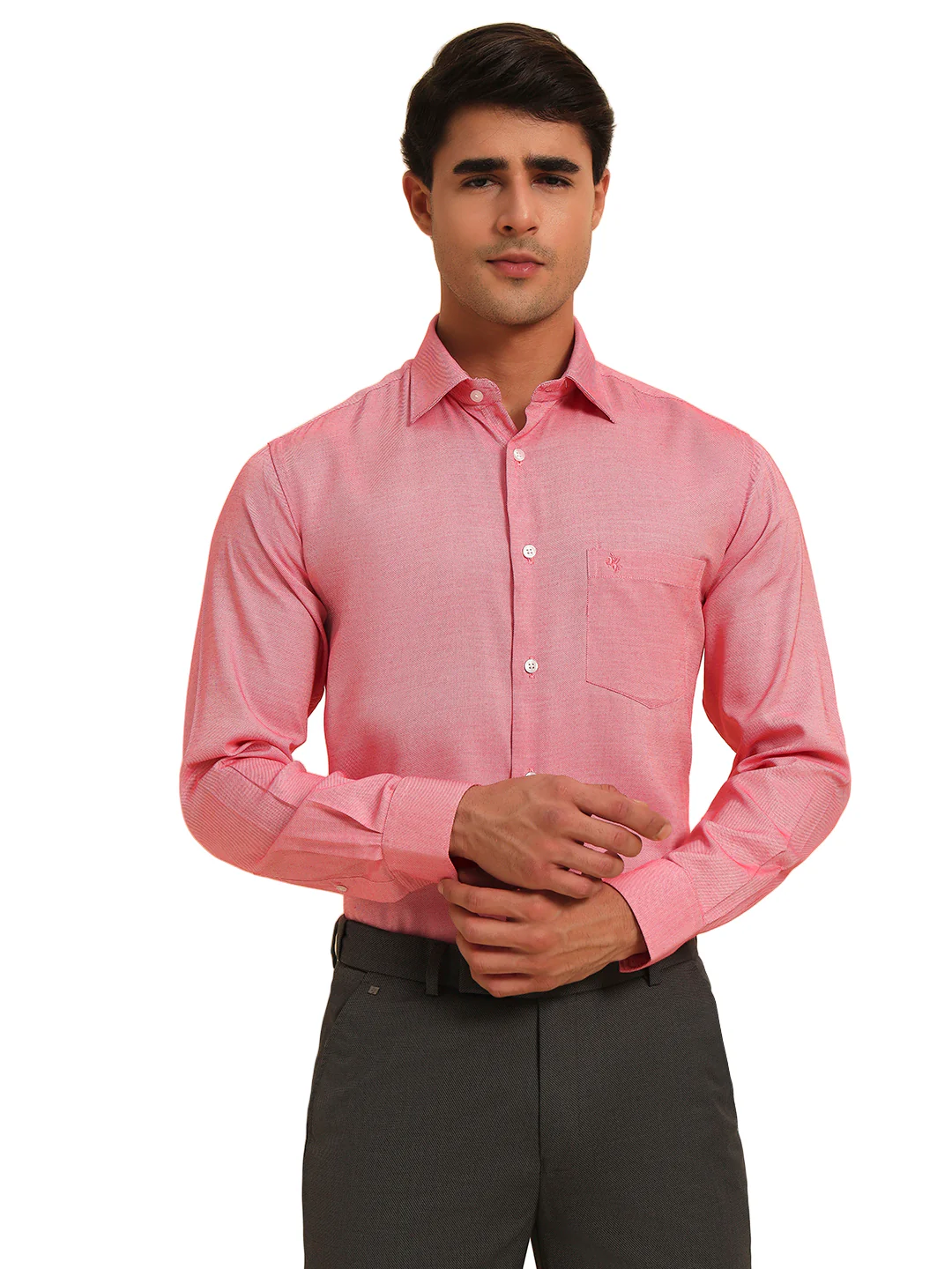 Formal Shirt for Men l Breathable & Soft with Color Fastness Regular Fit Spread Collar Neck Poly Cotton Fabric Self Design Pattern - Image 5