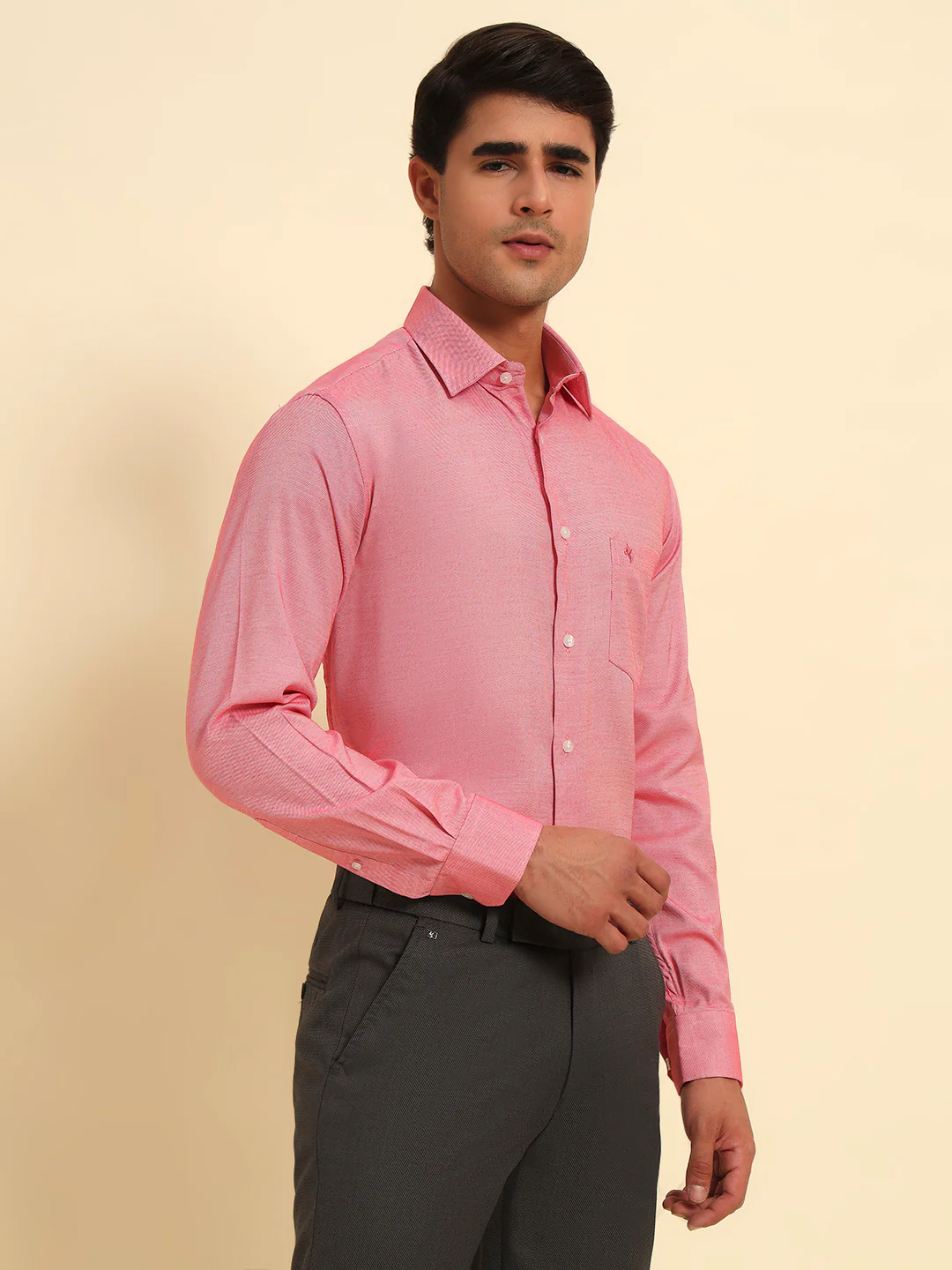 Formal Shirt for Men l Breathable & Soft with Color Fastness Regular Fit Spread Collar Neck Poly Cotton Fabric Self Design Pattern - Image 6