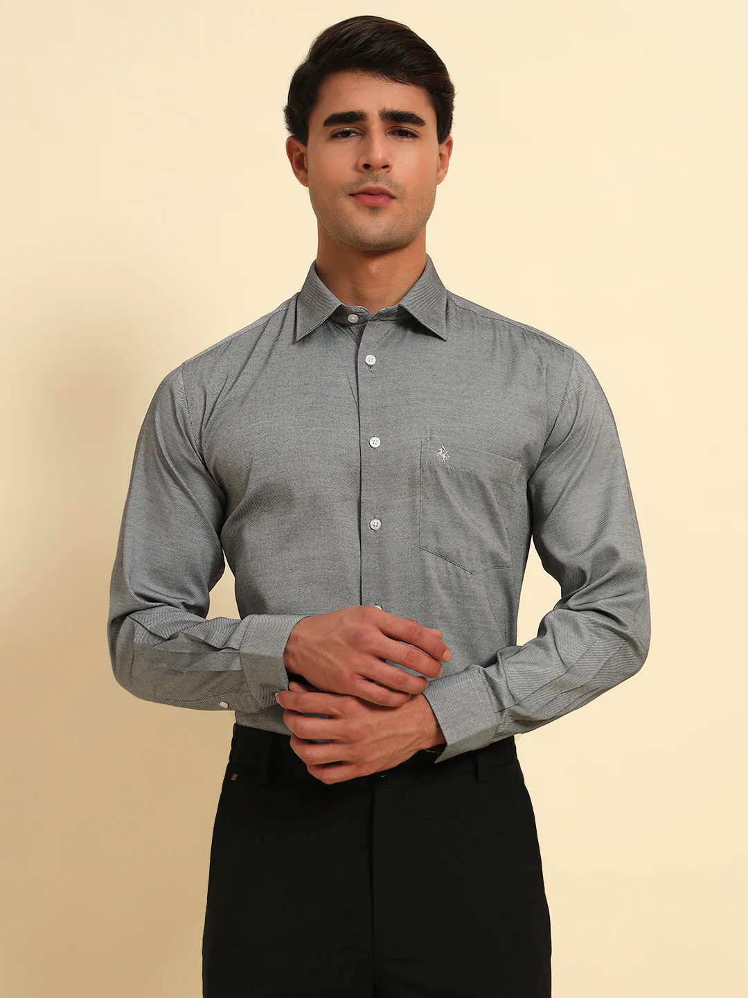 Formal Shirt for Men l Breathable & Soft with Color Fastness Regular Fit Spread Collar Neck Poly Cotton Fabric Self Design Pattern - Image 3