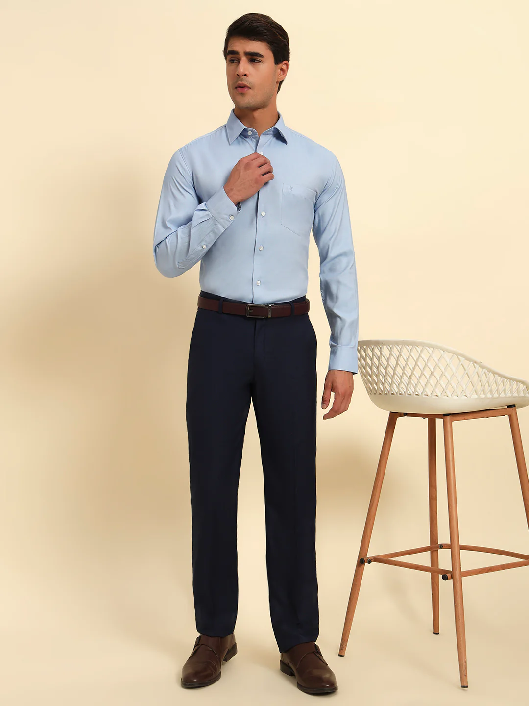 Formal Shirt for Men l Breathable & Soft with Color Fastness Regular Fit Spread Collar Neck Poly Cotton Fabric Self Design Pattern - Image 2