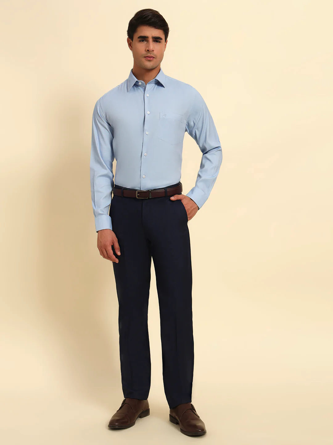 Formal Shirt for Men l Breathable & Soft with Color Fastness Regular Fit Spread Collar Neck Poly Cotton Fabric Self Design Pattern - Image 3
