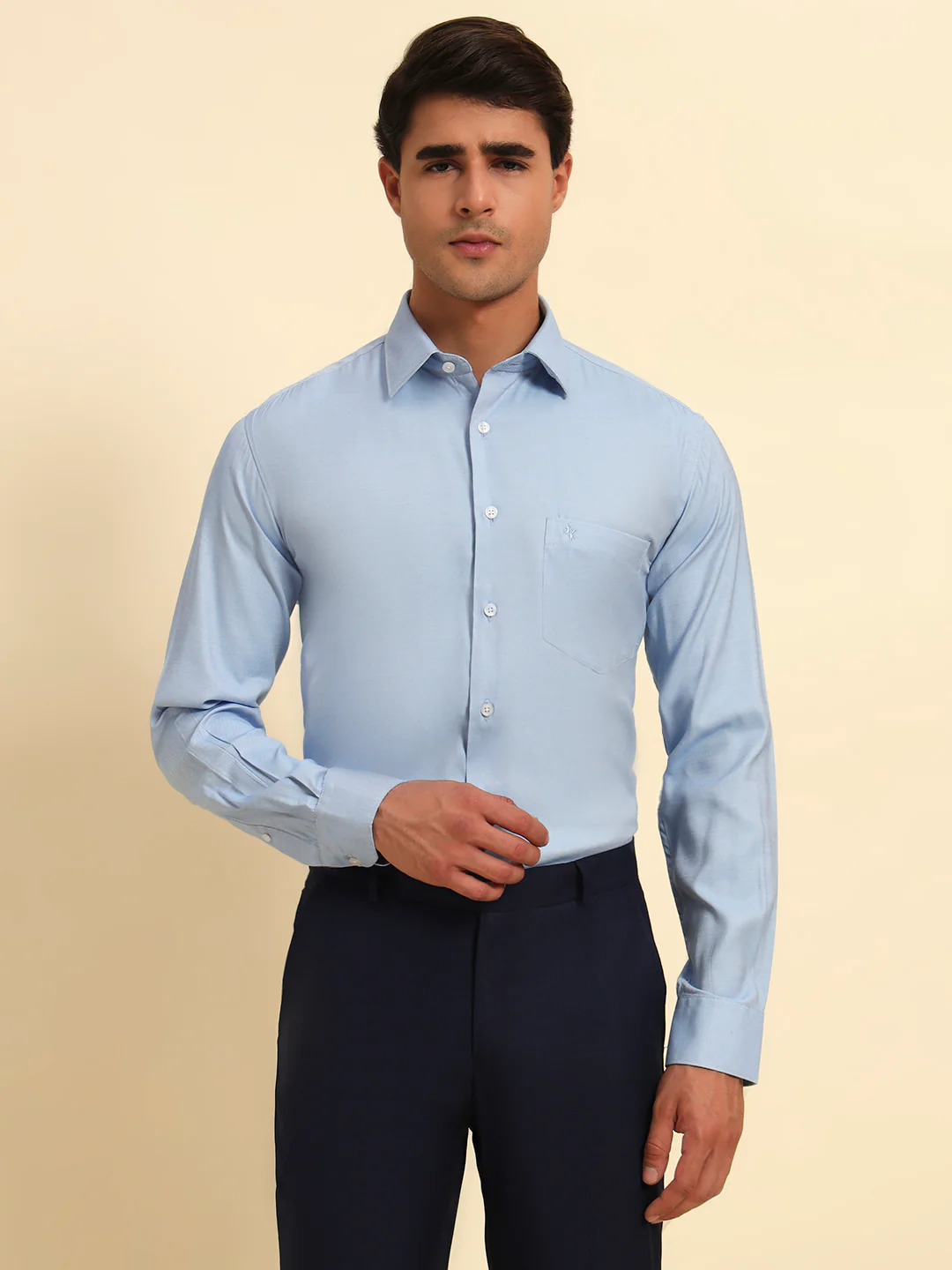 Formal Shirt for Men l Breathable & Soft with Color Fastness Regular Fit Spread Collar Neck Poly Cotton Fabric Self Design Pattern - Image 5
