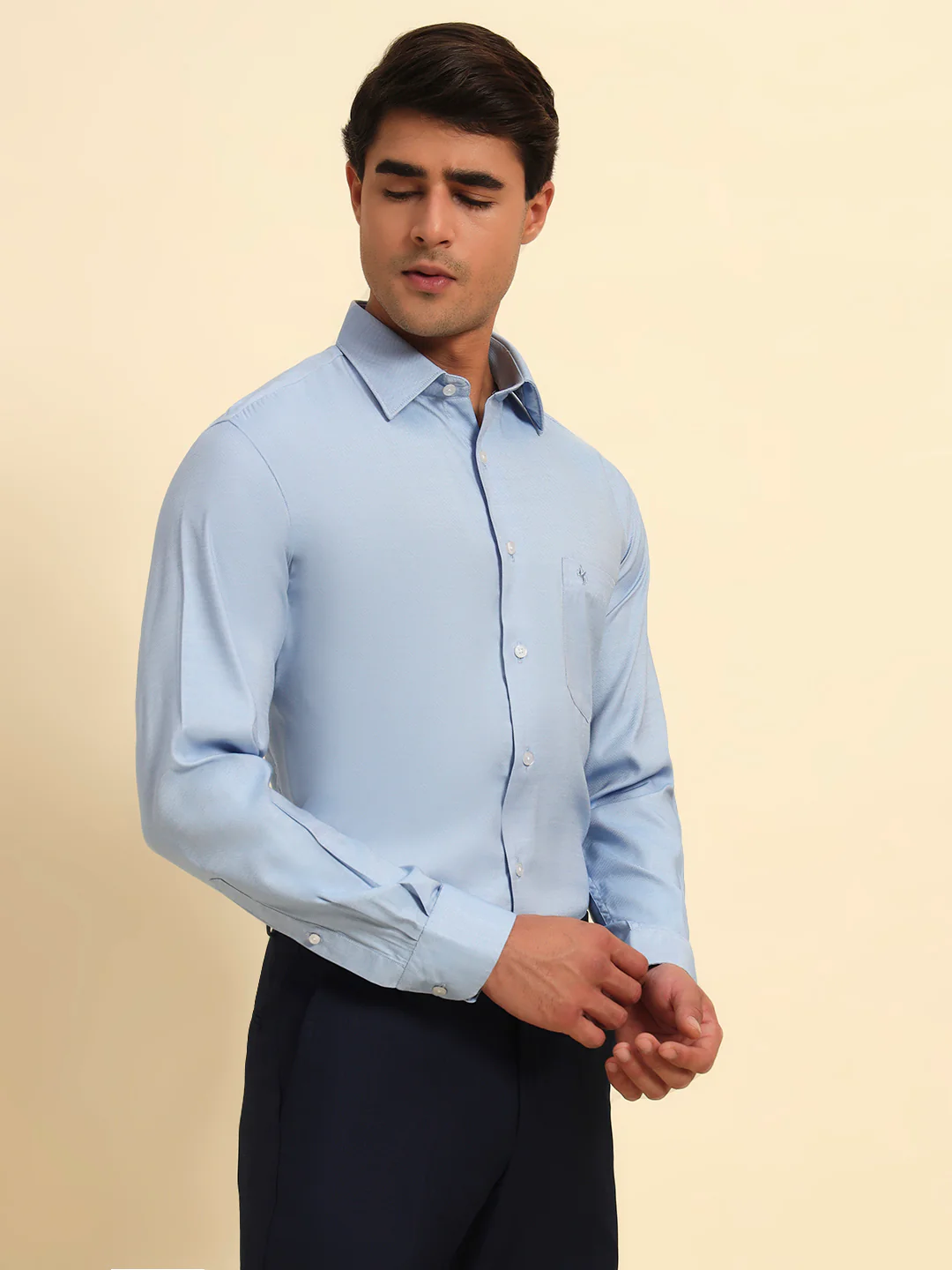 Formal Shirt for Men l Breathable & Soft with Color Fastness Regular Fit Spread Collar Neck Poly Cotton Fabric Self Design Pattern - Image 6