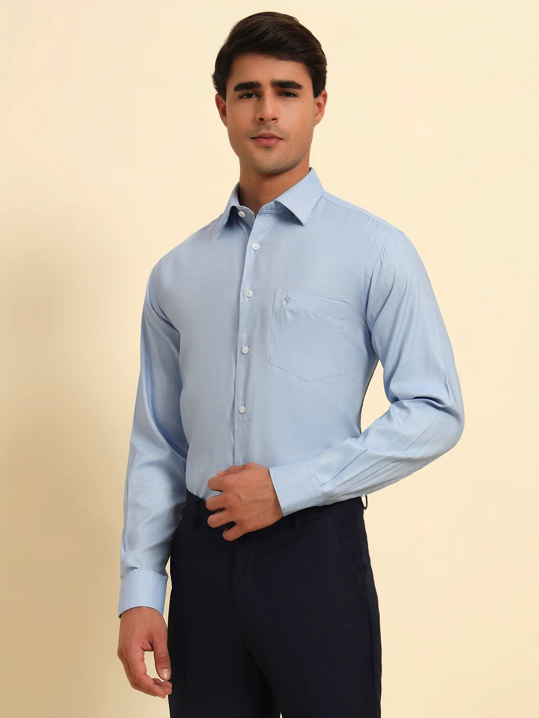Formal Shirt for Men l Breathable & Soft with Color Fastness Regular Fit Spread Collar Neck Poly Cotton Fabric Self Design Pattern - Image 7