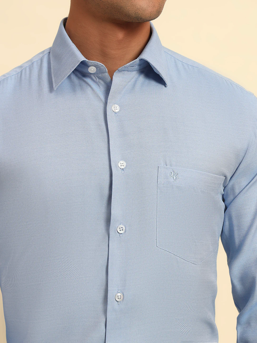 Formal Shirt for Men l Breathable & Soft with Color Fastness Regular Fit Spread Collar Neck Poly Cotton Fabric Self Design Pattern - Image 9