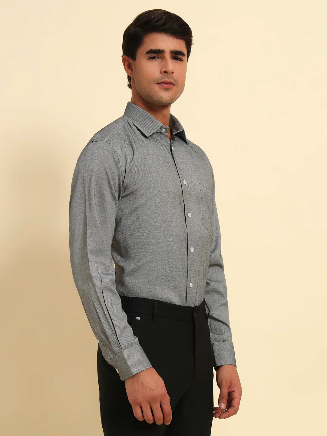 Formal Shirt for Men l Breathable & Soft with Color Fastness Regular Fit Spread Collar Neck Poly Cotton Fabric Self Design Pattern - Image 4