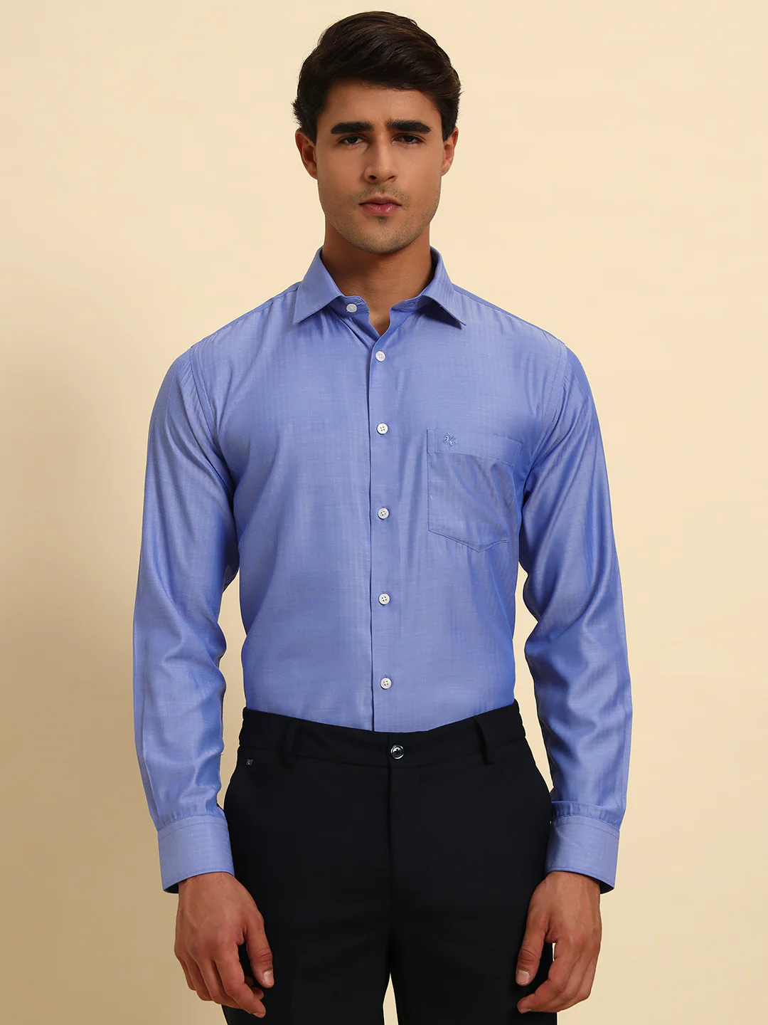 Formal Shirt for Men l Breathable & Soft with Color Fastness Regular Fit Spread Collar Neck Poly Cotton Fabric Self Design Pattern - Image 3
