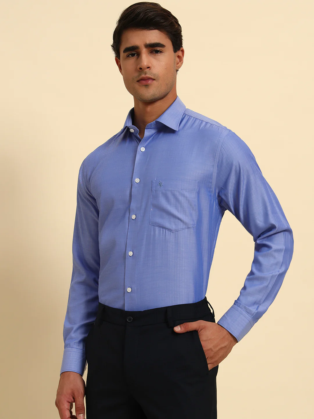 Formal Shirt for Men l Breathable & Soft with Color Fastness Regular Fit Spread Collar Neck Poly Cotton Fabric Self Design Pattern - Image 5