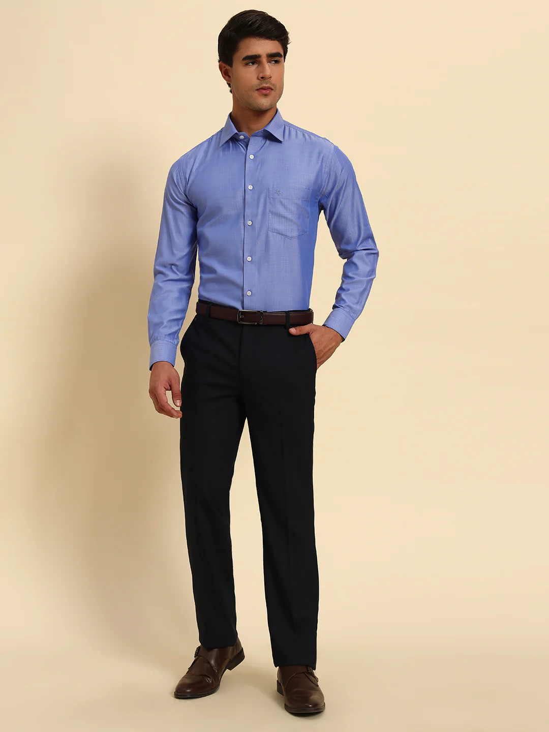 Formal Shirt for Men l Breathable & Soft with Color Fastness Regular Fit Spread Collar Neck Poly Cotton Fabric Self Design Pattern - Image 8