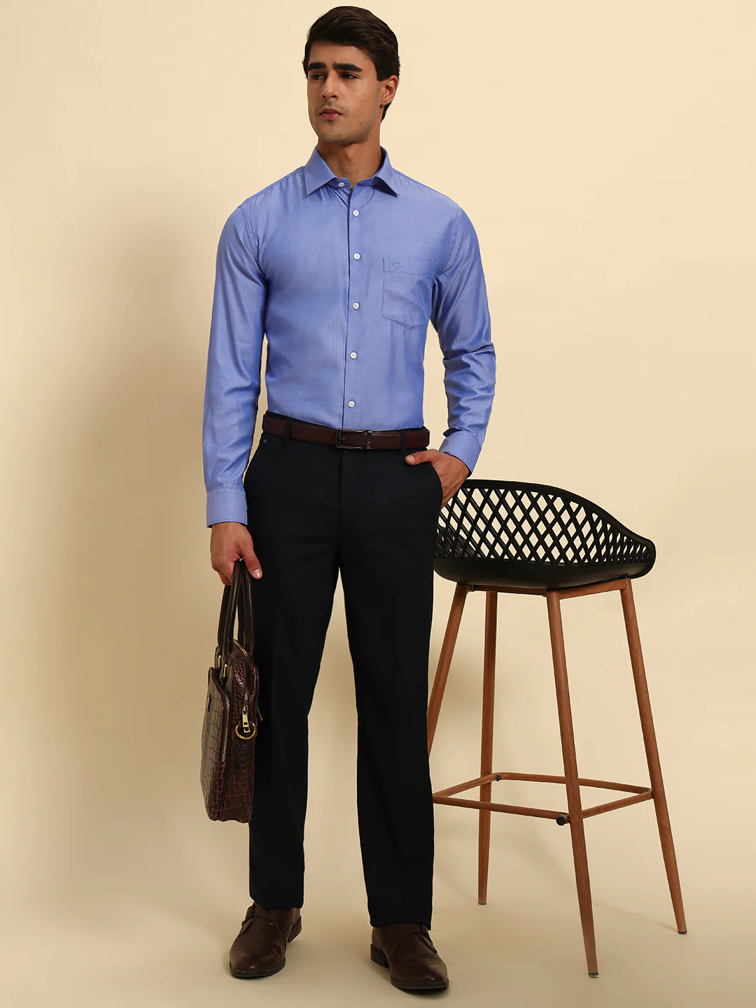 Formal Shirt for Men l Breathable & Soft with Color Fastness Regular Fit Spread Collar Neck Poly Cotton Fabric Self Design Pattern - Image 9