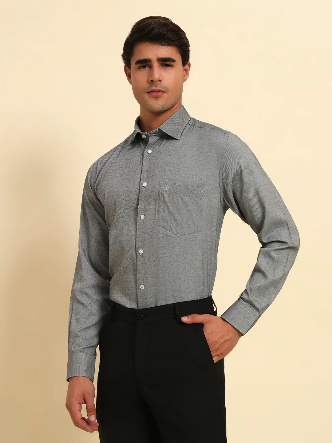 Formal Shirt for Men l Breathable & Soft with Color Fastness Regular Fit Spread Collar Neck Poly Cotton Fabric Self Design Pattern - Image 5