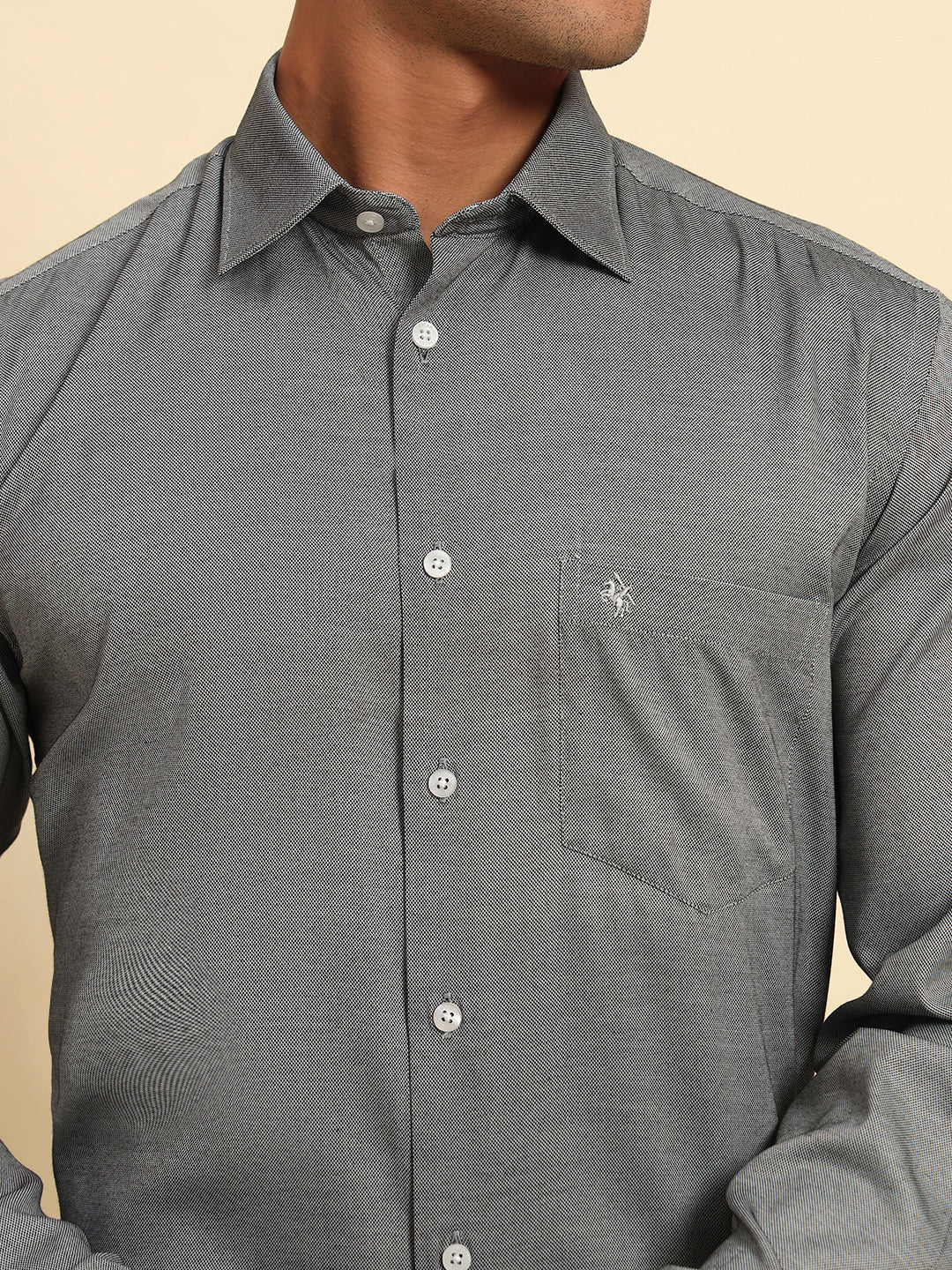 Formal Shirt for Men l Breathable & Soft with Color Fastness Regular Fit Spread Collar Neck Poly Cotton Fabric Self Design Pattern - Image 6