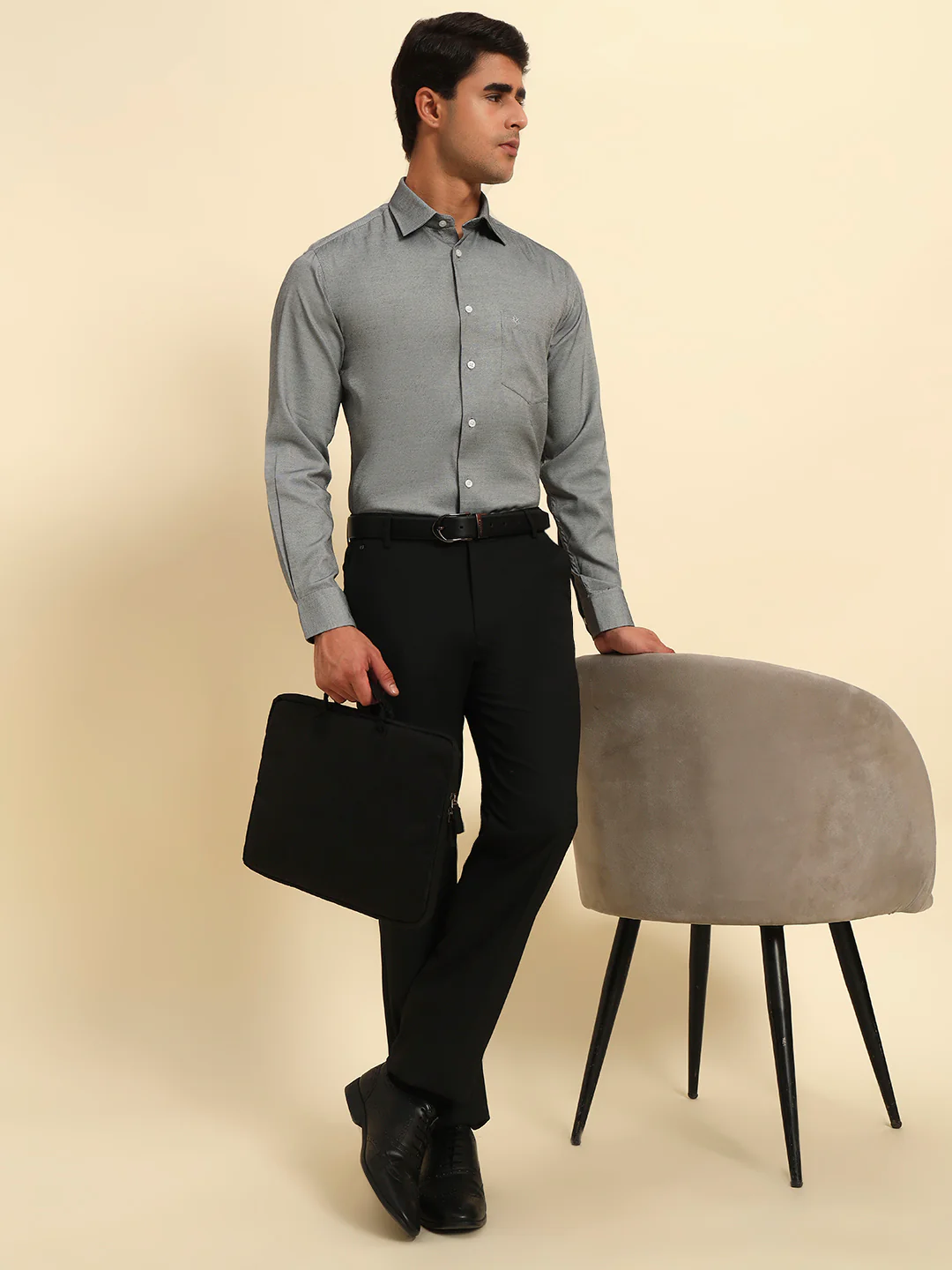 Formal Shirt for Men l Breathable & Soft with Color Fastness Regular Fit Spread Collar Neck Poly Cotton Fabric Self Design Pattern - Image 9