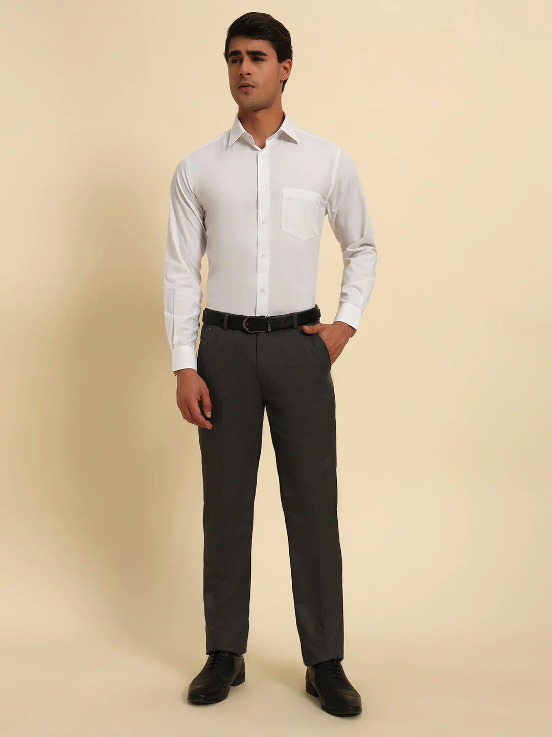 Formal Shirt for Men l Breathable & Soft with Color Fastness Regular Fit Spread Collar Neck Poly Cotton Fabric Solid Pattern - Image 2